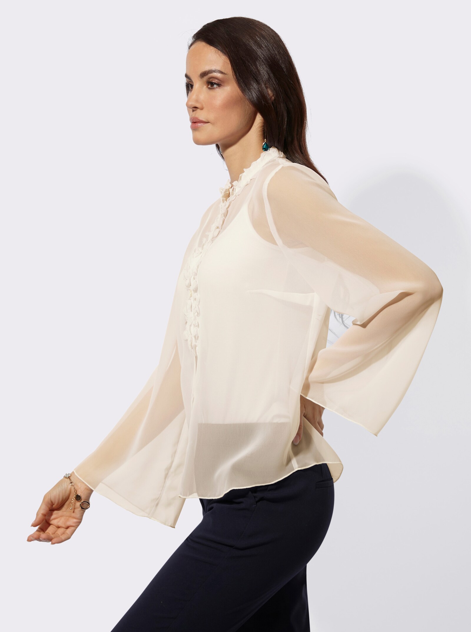 Langarm-Bluse aus duftigem Georgette - champagner