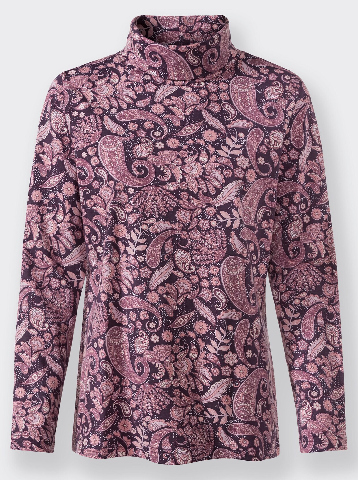 Rollkragenshirt - burgund-mauve-bedruckt