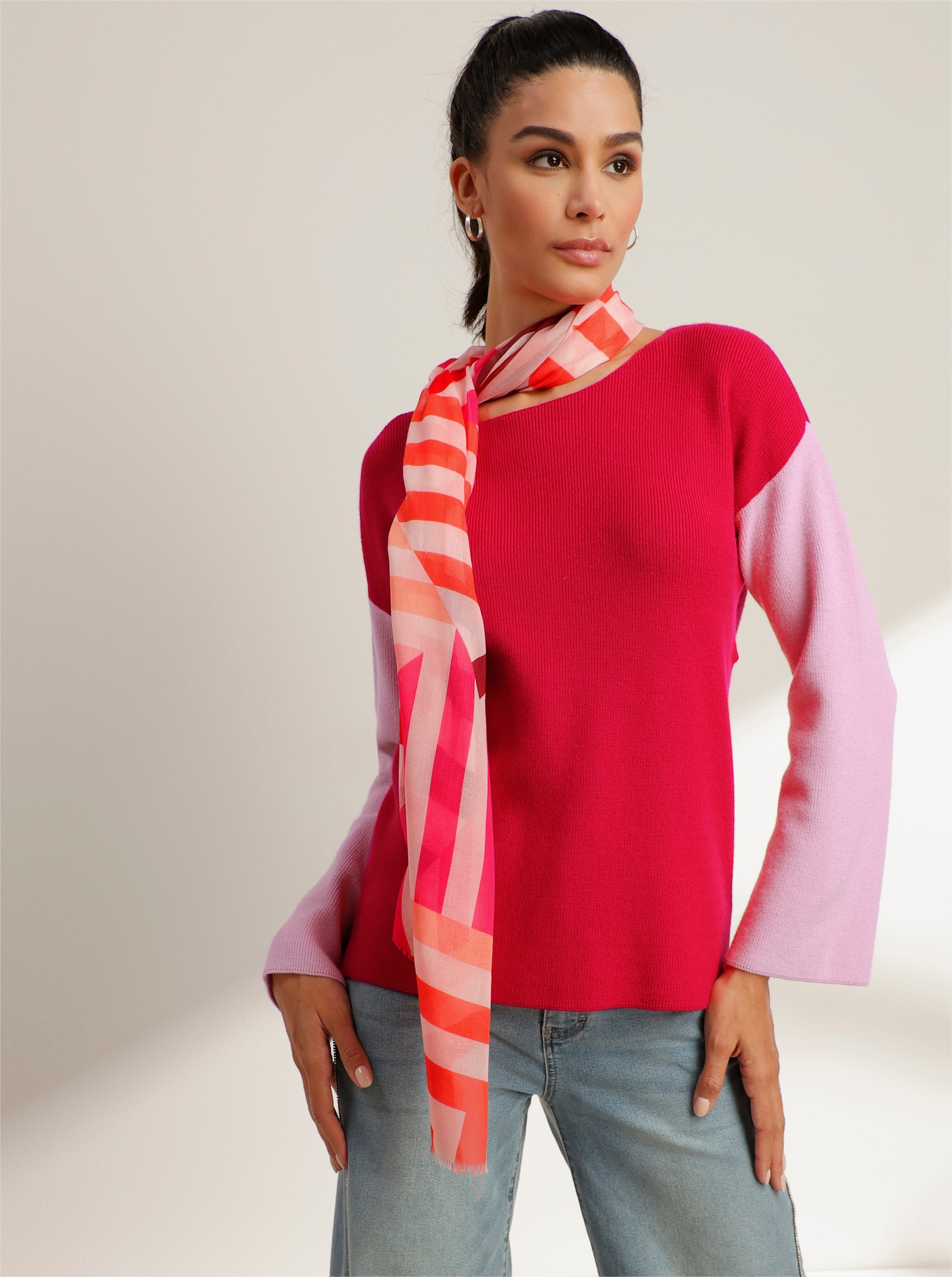 heine Langarm-Pullover in Color-Blocking-Optik - rot-rosé