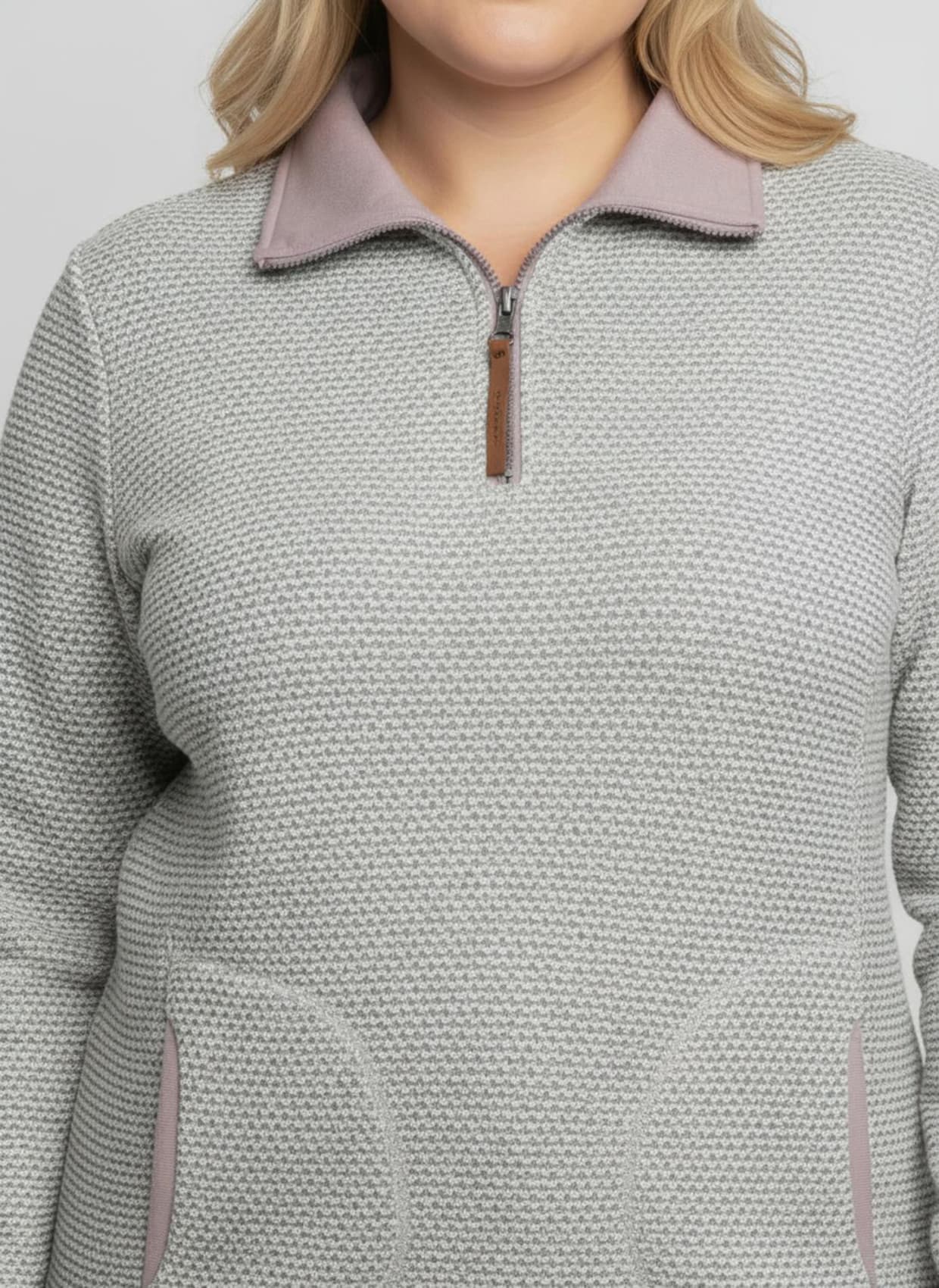 Sweatshirt mit Troyerkragen - steingrau-mauve