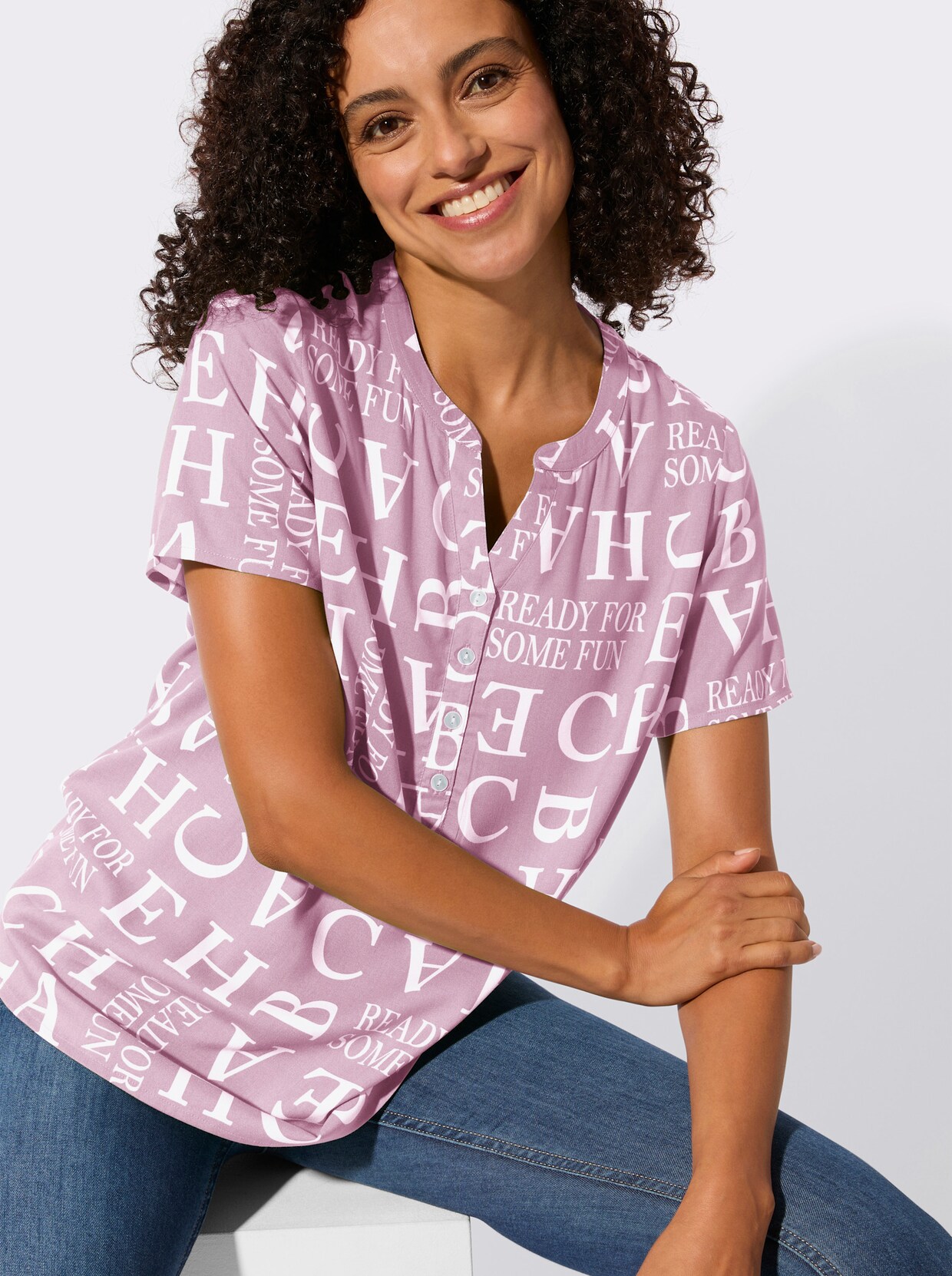 Druckbluse - mauve-ecru-bedruckt