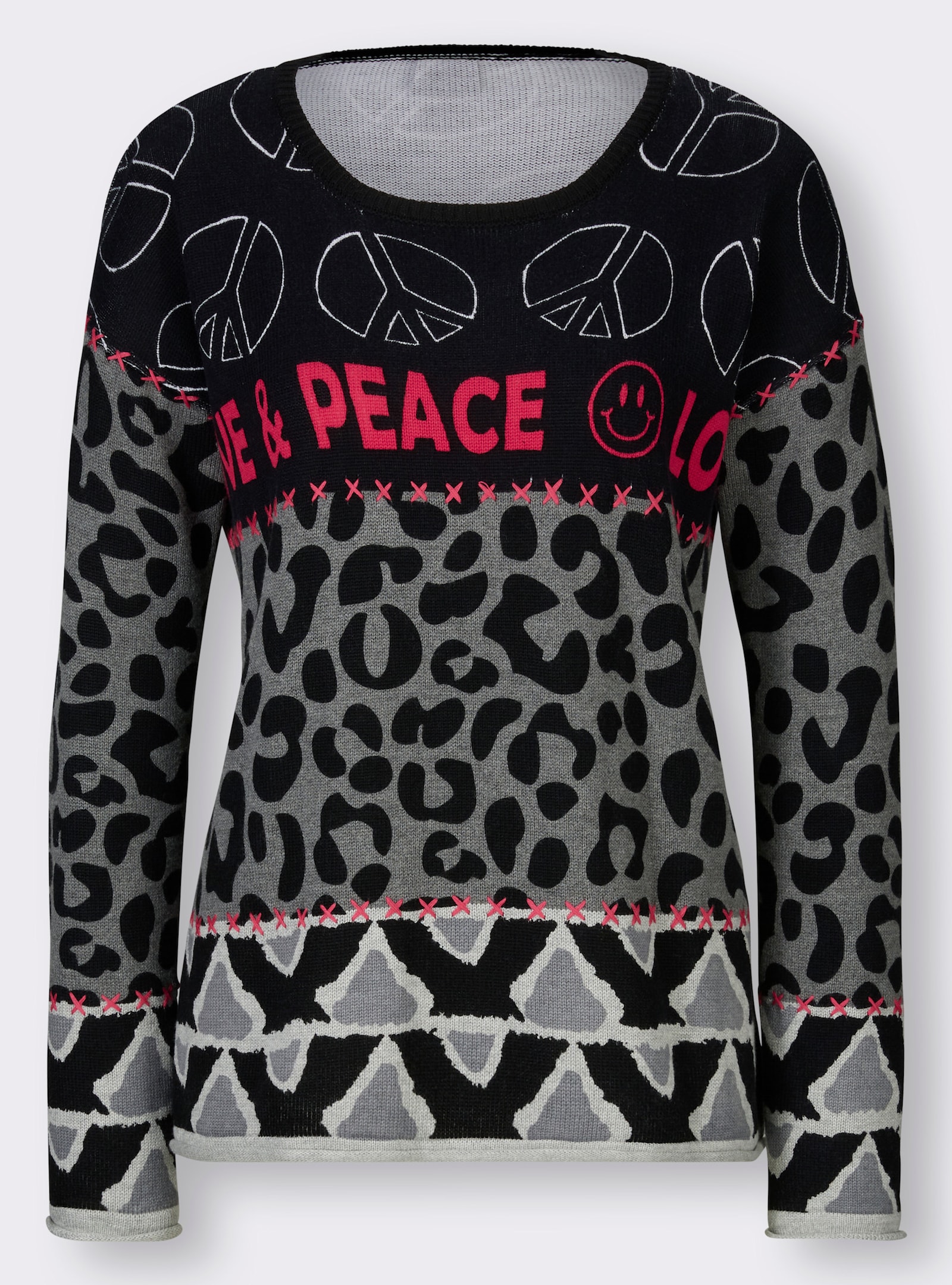 heine Pullover van fijntricot met opschrift - zwart/grijs gedessineerd