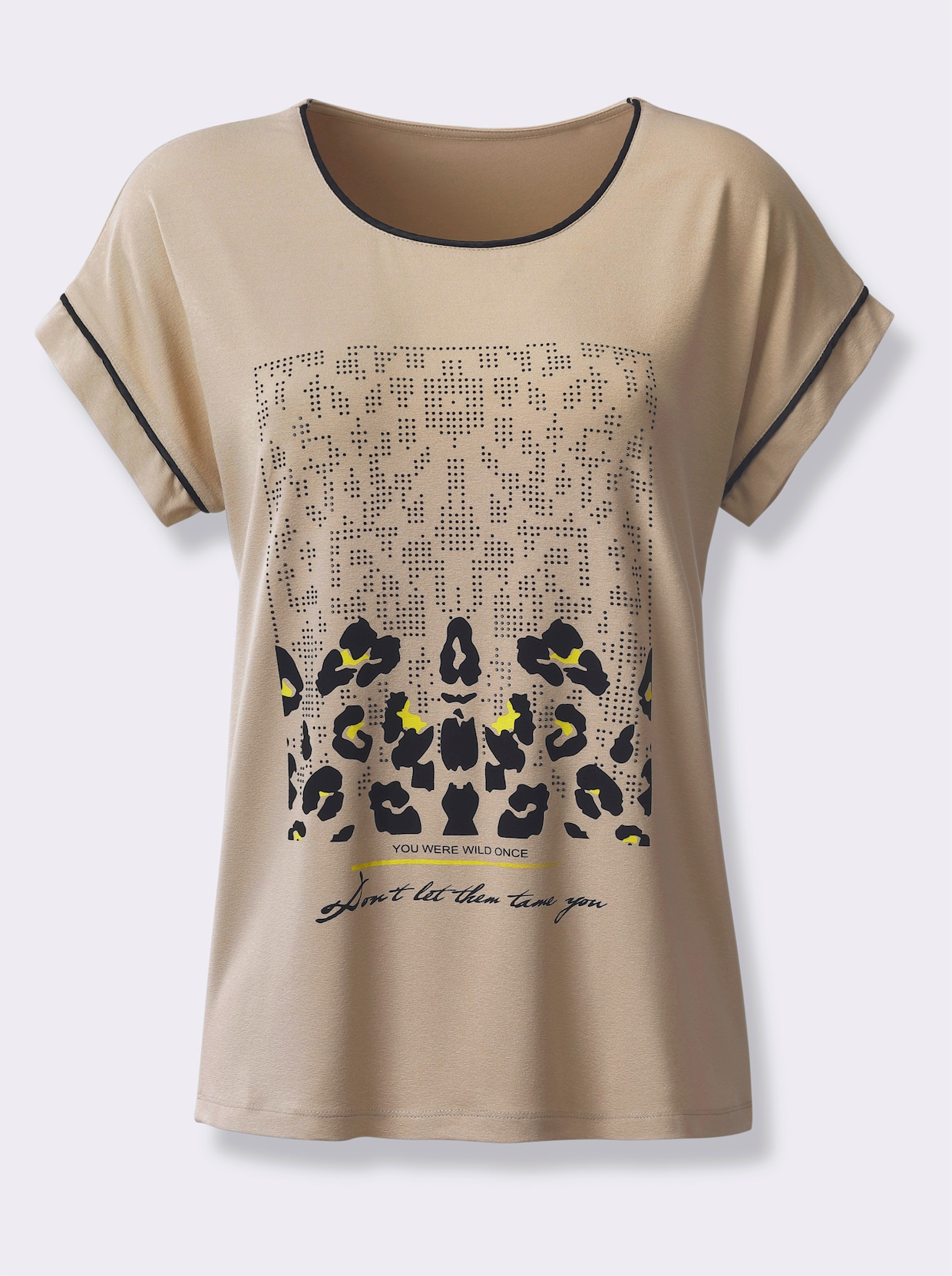 Kurzarmshirt mit Leo-Motiven - sand-bedruckt
