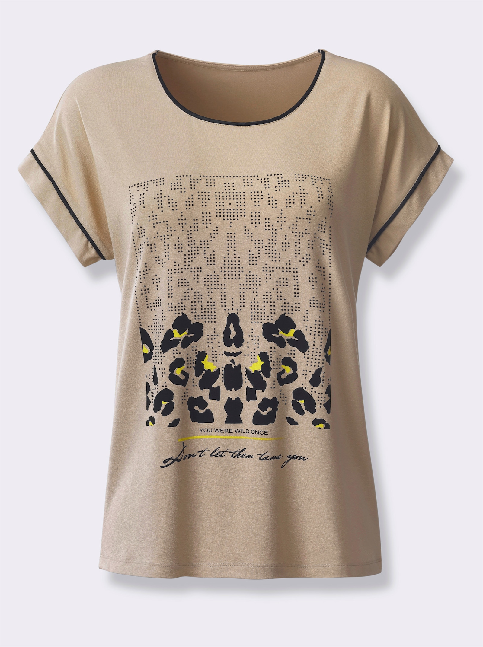 Kurzarmshirt mit Leo-Motiven - sand-bedruckt