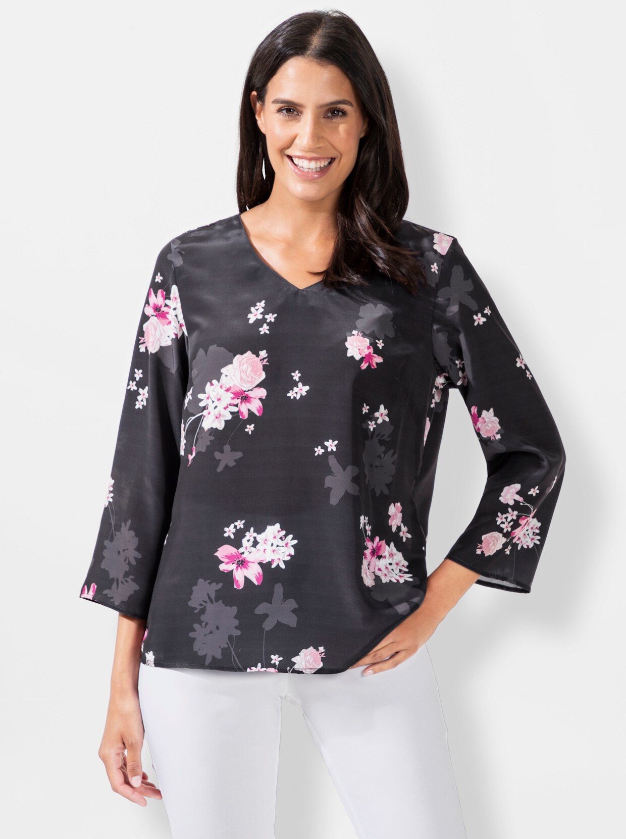 Comfortabele blouse - zwart gedessineerd