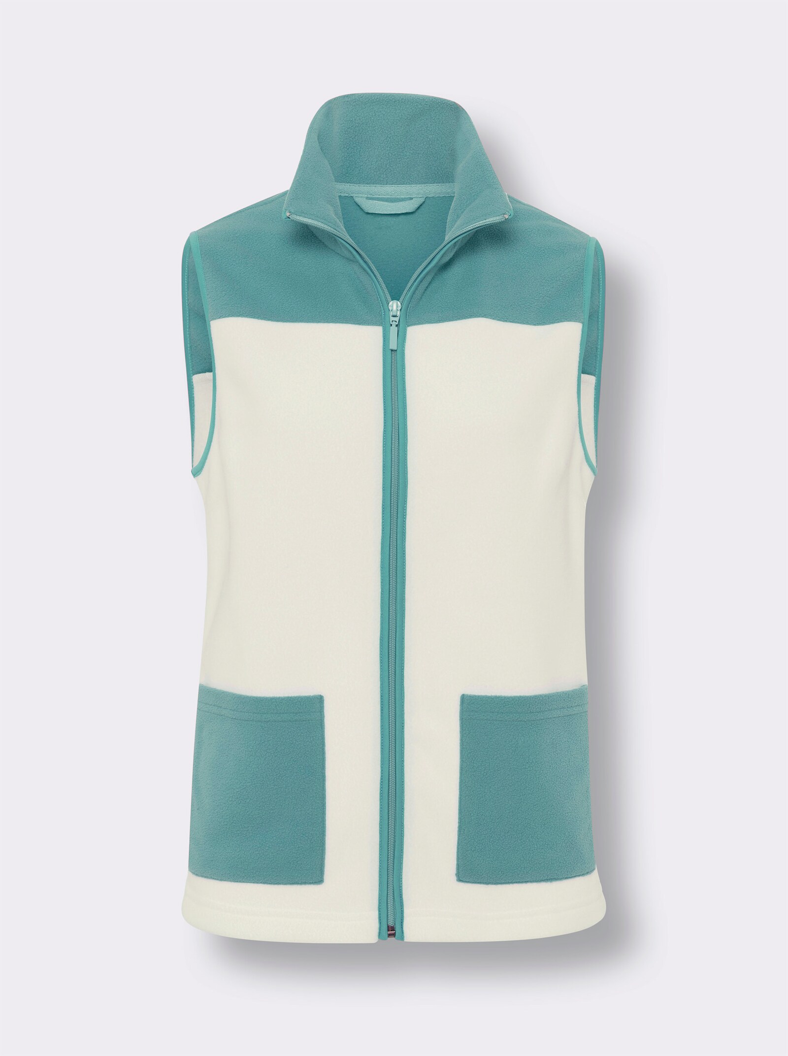 Fleecová vesta s kontrastními akcenty - ecru-mořská