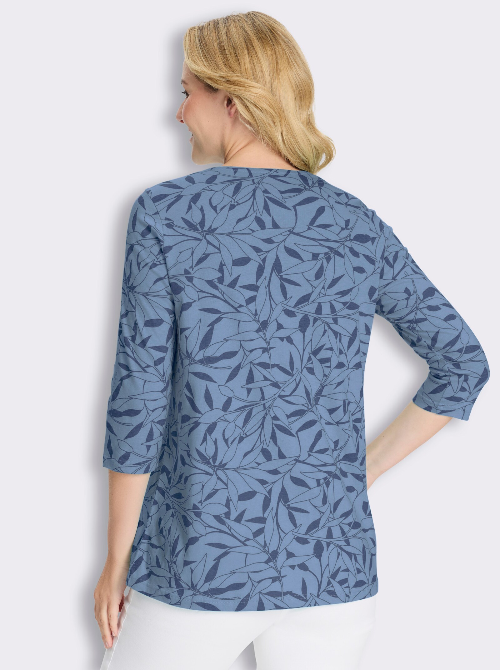 Longshirt mit Falten am Ausschnitt - himmelblau-jeansblau-bedruckt