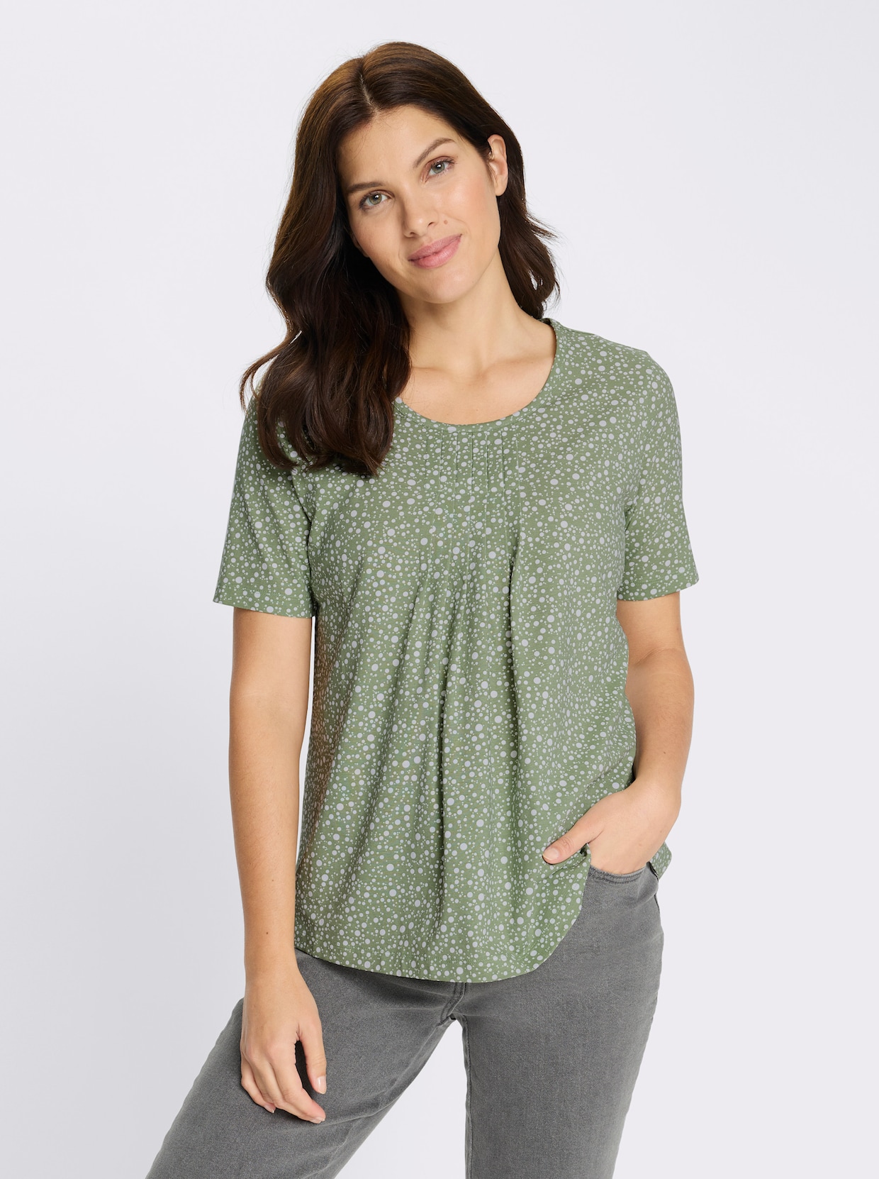 Kurzarmshirt im Punktedessin - eucalyptus-weiß-bedruckt