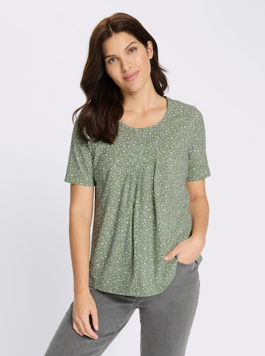 Kurzarmshirt im Punktedessin - eucalyptus-weiß-bedruckt