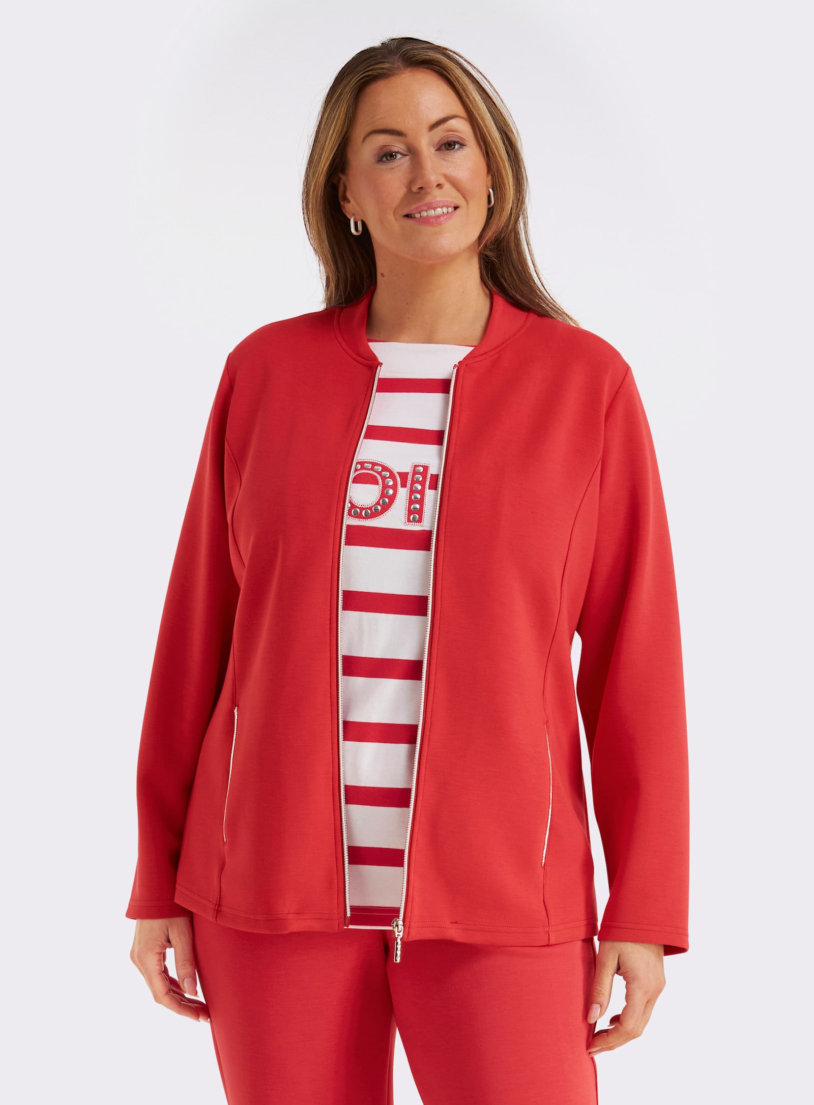 sheego Shirtjacke mit Reißverschluss - erdbeere