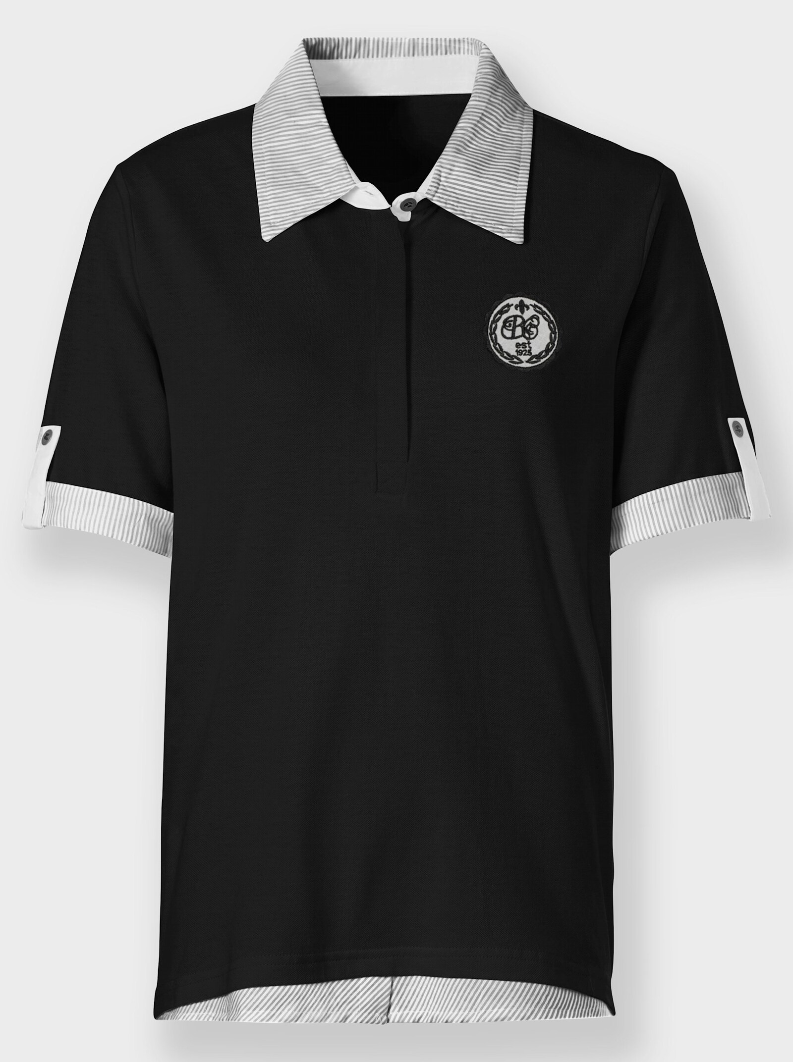 Poloshirt mit Stickerei und Emblem - schwarz