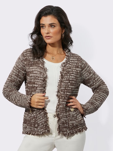 Cardigan im hochwertigen Material-Mix - schoko-elfenbein-gemustert