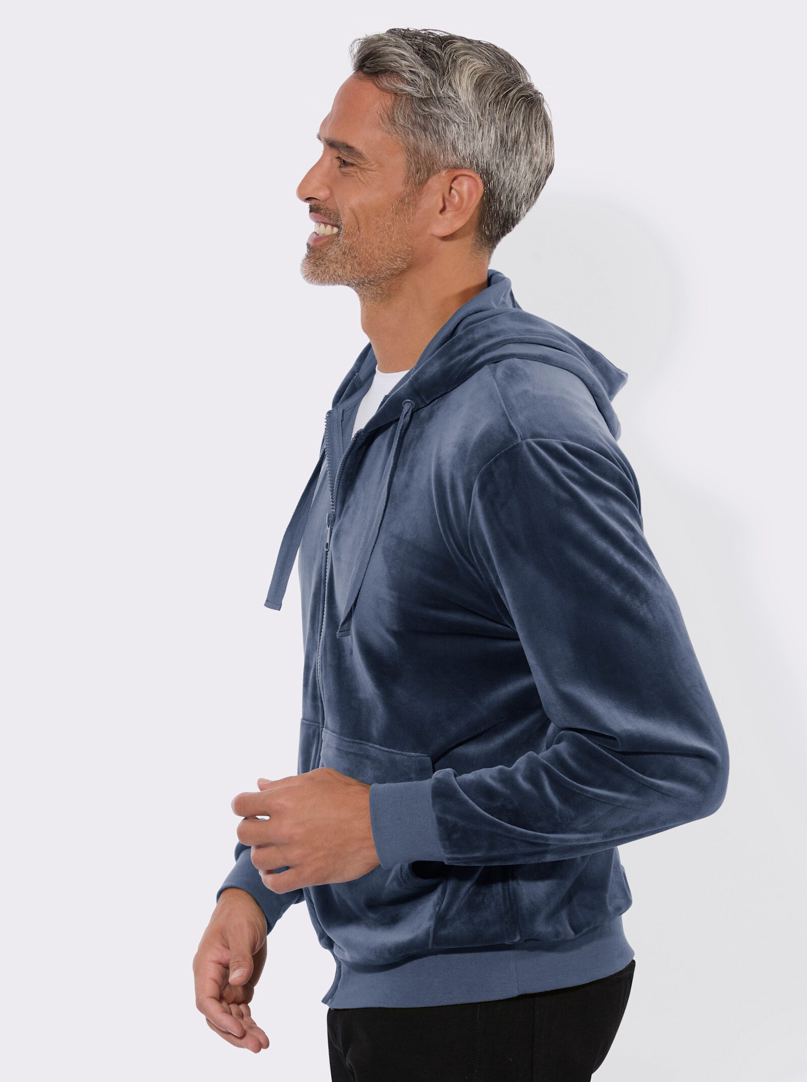 Kapuzennickijacke mit elastischen Bündchen - rauchblau