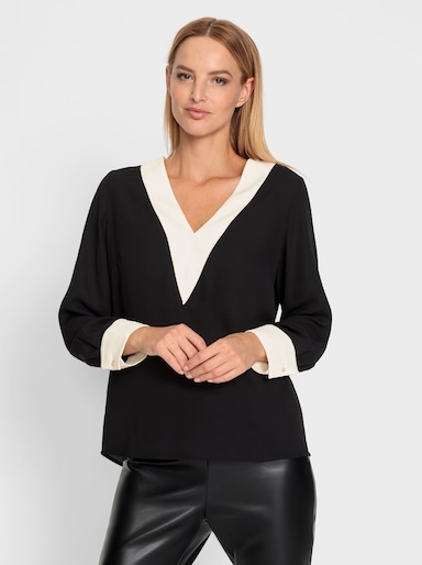 heine Langarm-Bluse mit Kontrast-Blenden - schwarz