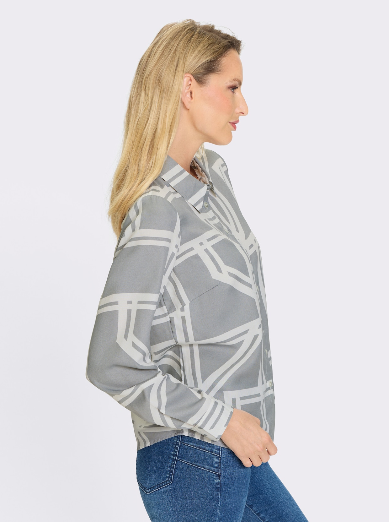 heine Druckbluse - steingrau-ecru-bedruckt