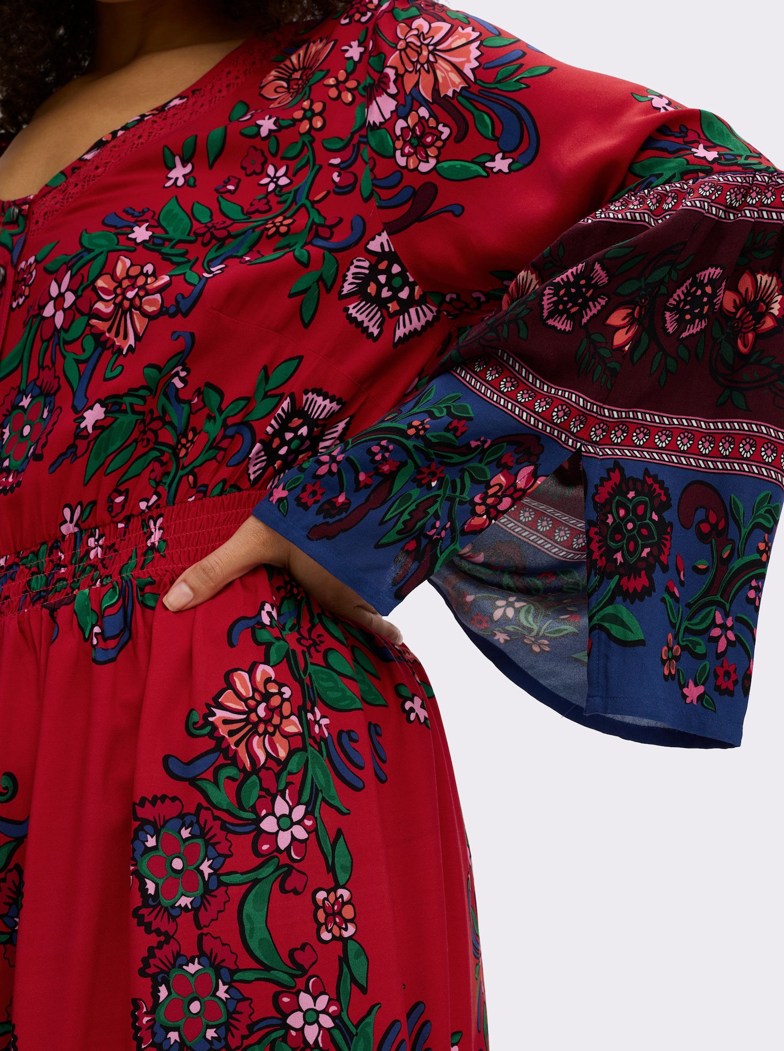 sheego by Joe Browns Maxikleid im Boho-Stil - rot-burgund-gemustert