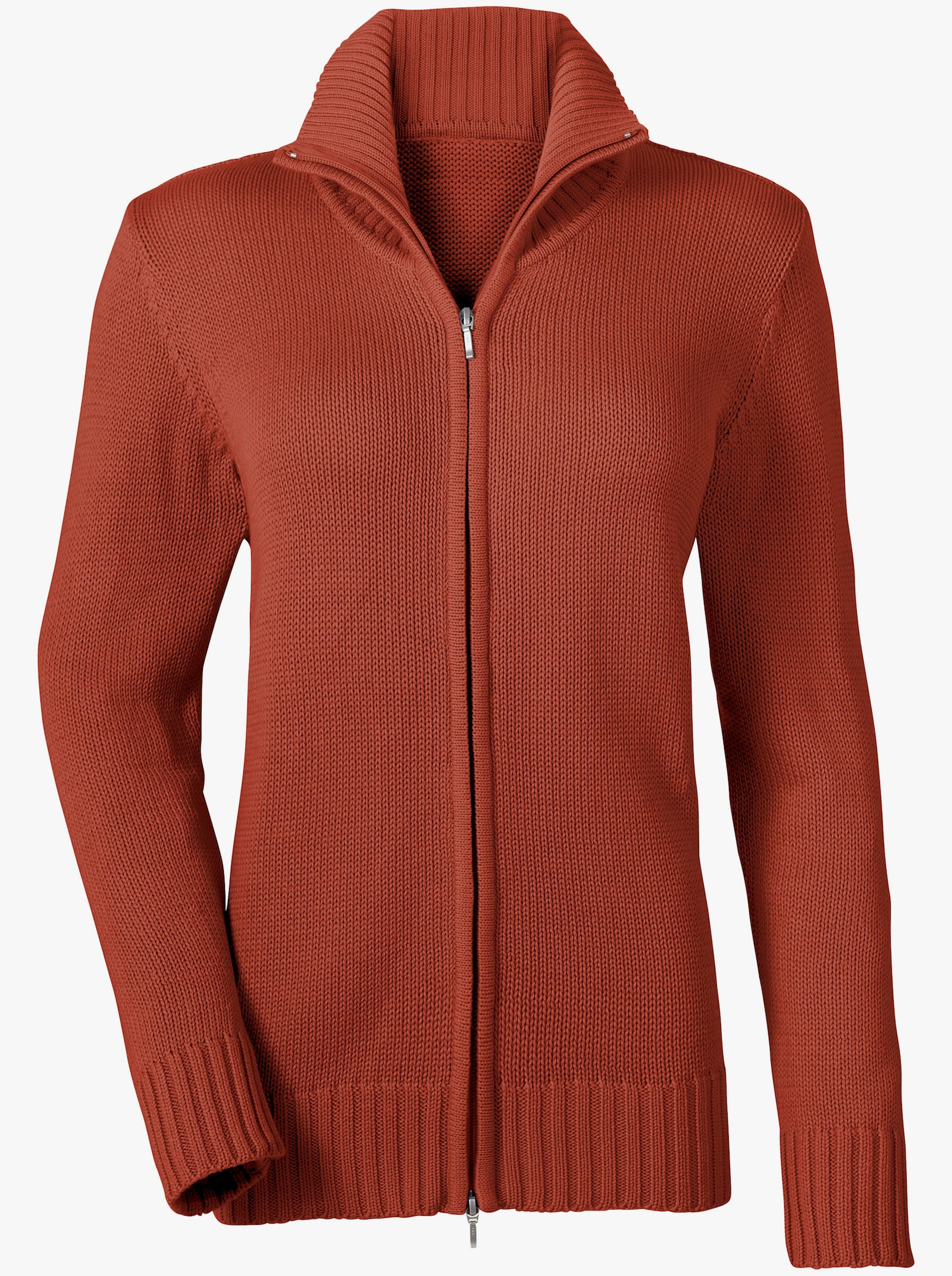 Strickjacke mit 2-Wege-Reißverschluss - rostrot