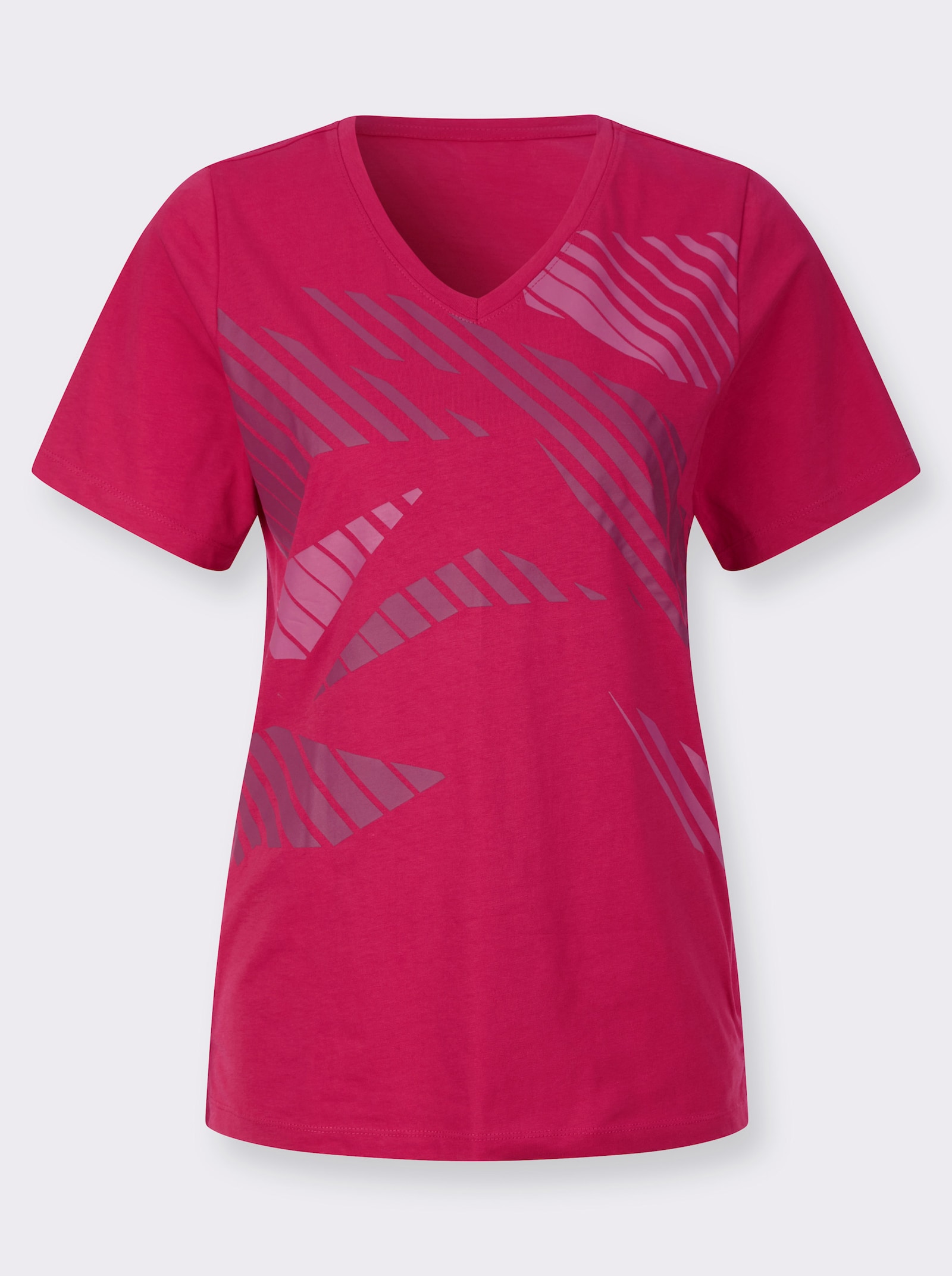 Freizeitshirt mit Seitenschlitzen - pink-bedruckt