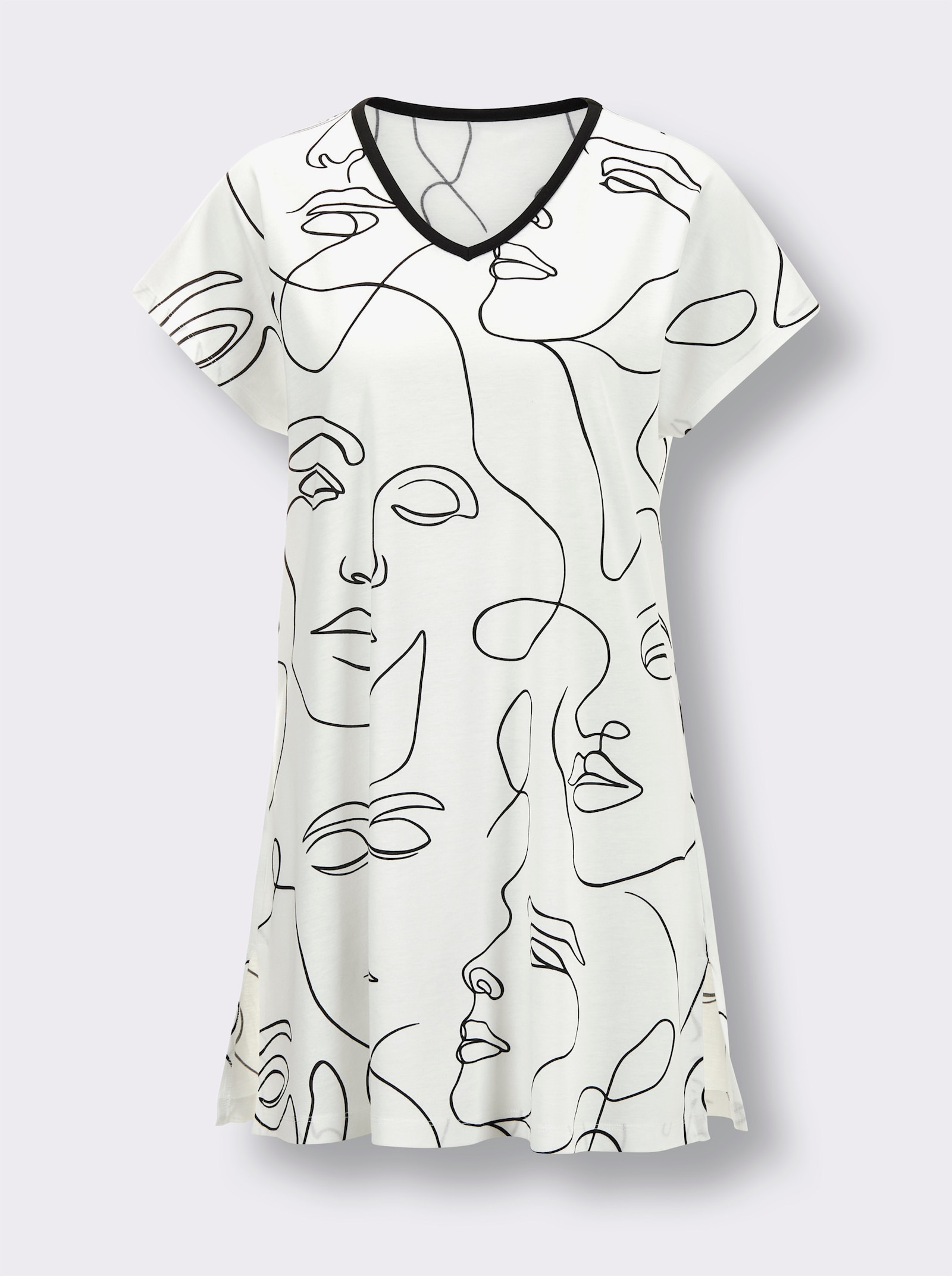 wäschepur Caprianzug mit Tunika-Oberteil - weiß-schwarz-bedruckt