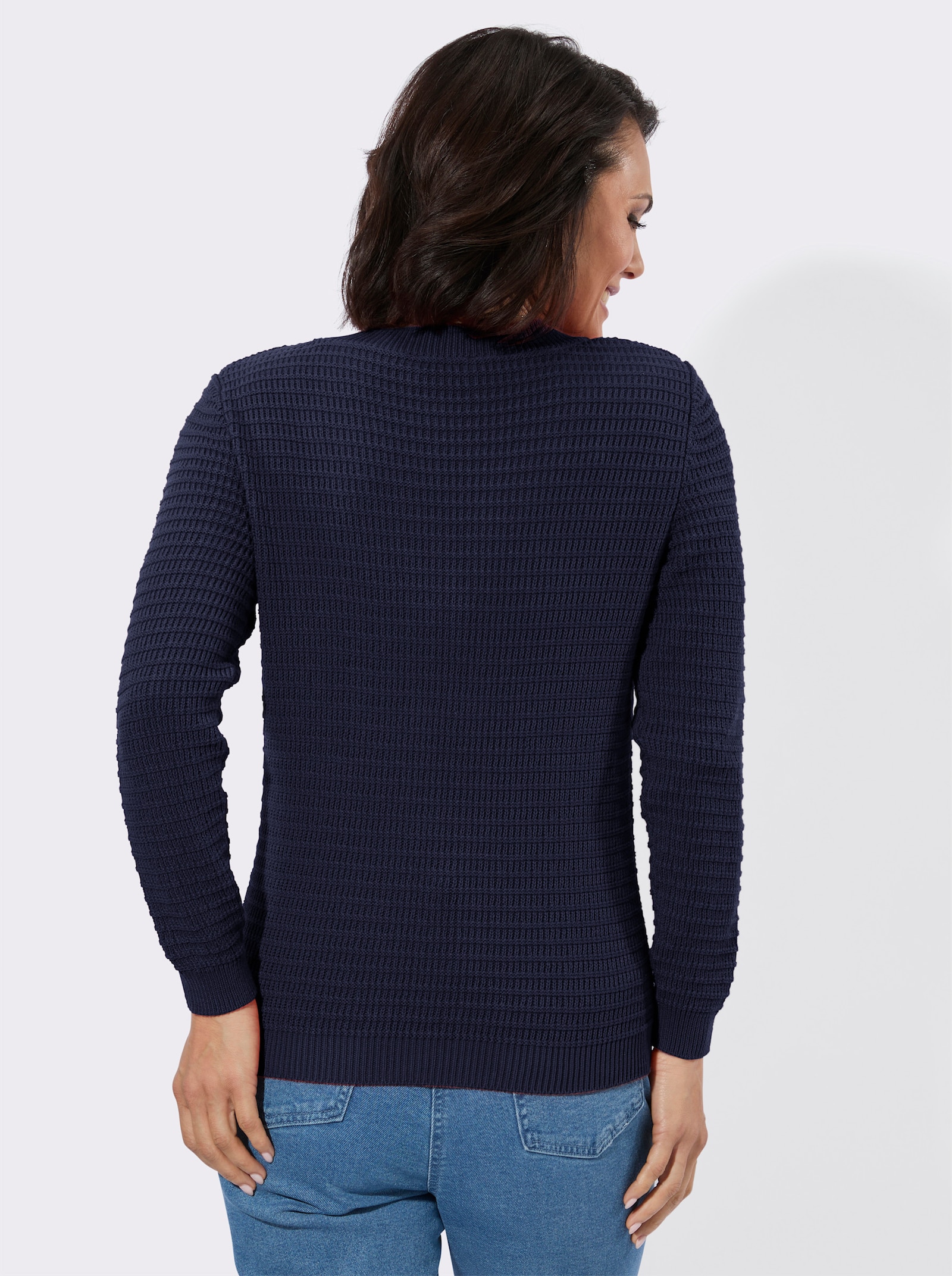 V-Ausschnitt-Pullover mit geripptem Saum - marine