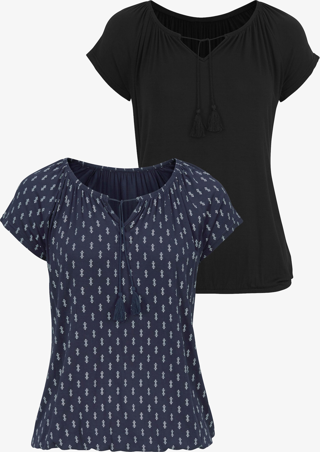 Vivance Shirt met korte mouwen - marine gestippeld, zwart