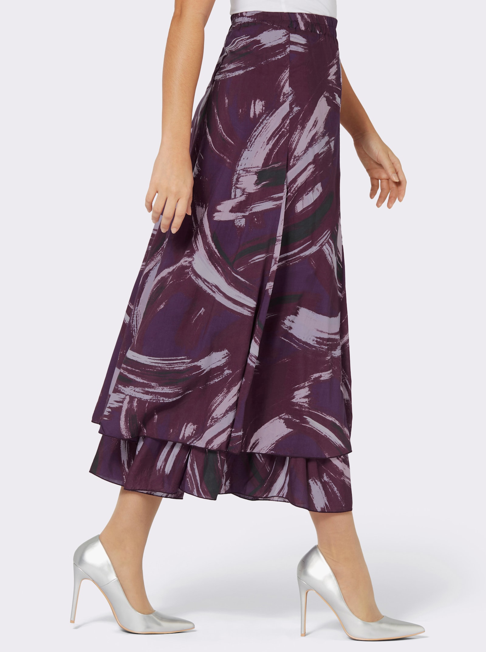A-Linien-Rock in seidig-mattem Glanz - traube-flieder-bedruckt