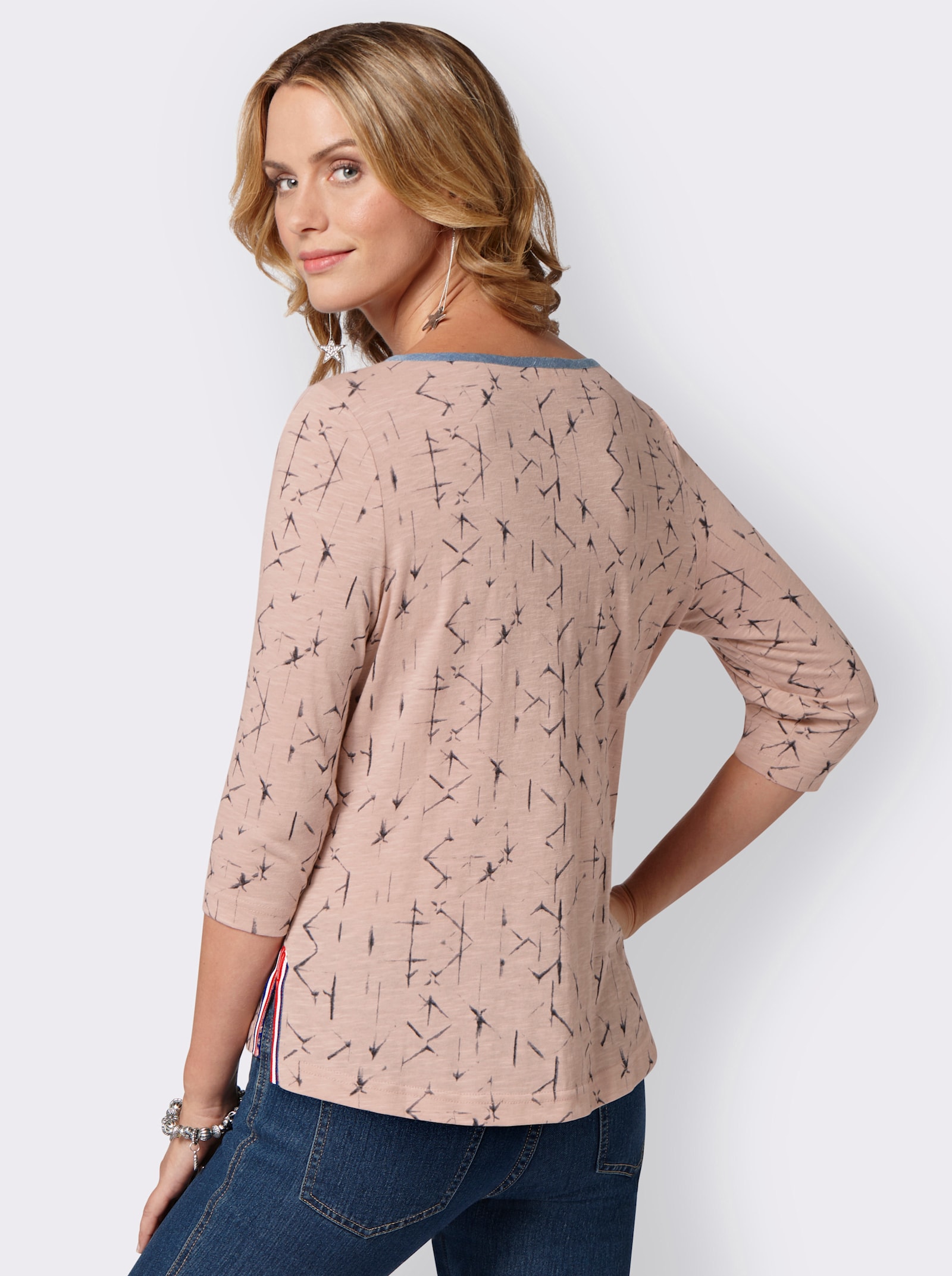 Print-Shirt aus reiner Baumwolle - rosé-blau-bedruckt