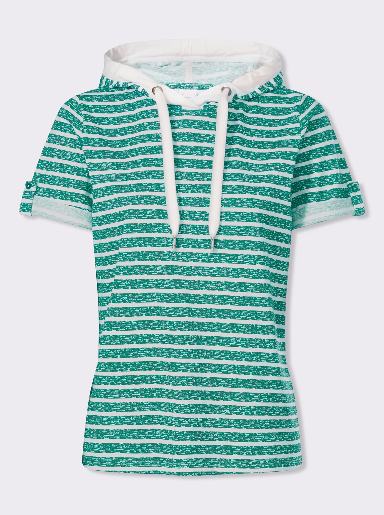 Kapuzenshirt mit kurzen Ärmeln - smaragd-ecru-bedruckt