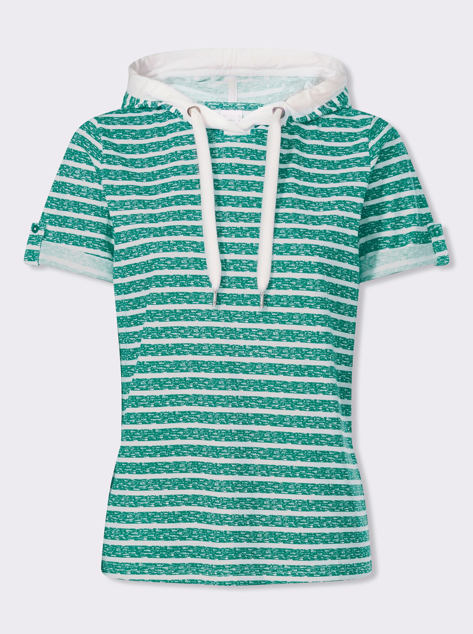 Tričko s kapucí s krátkými rukávy - smaragdová-ecru-potisk