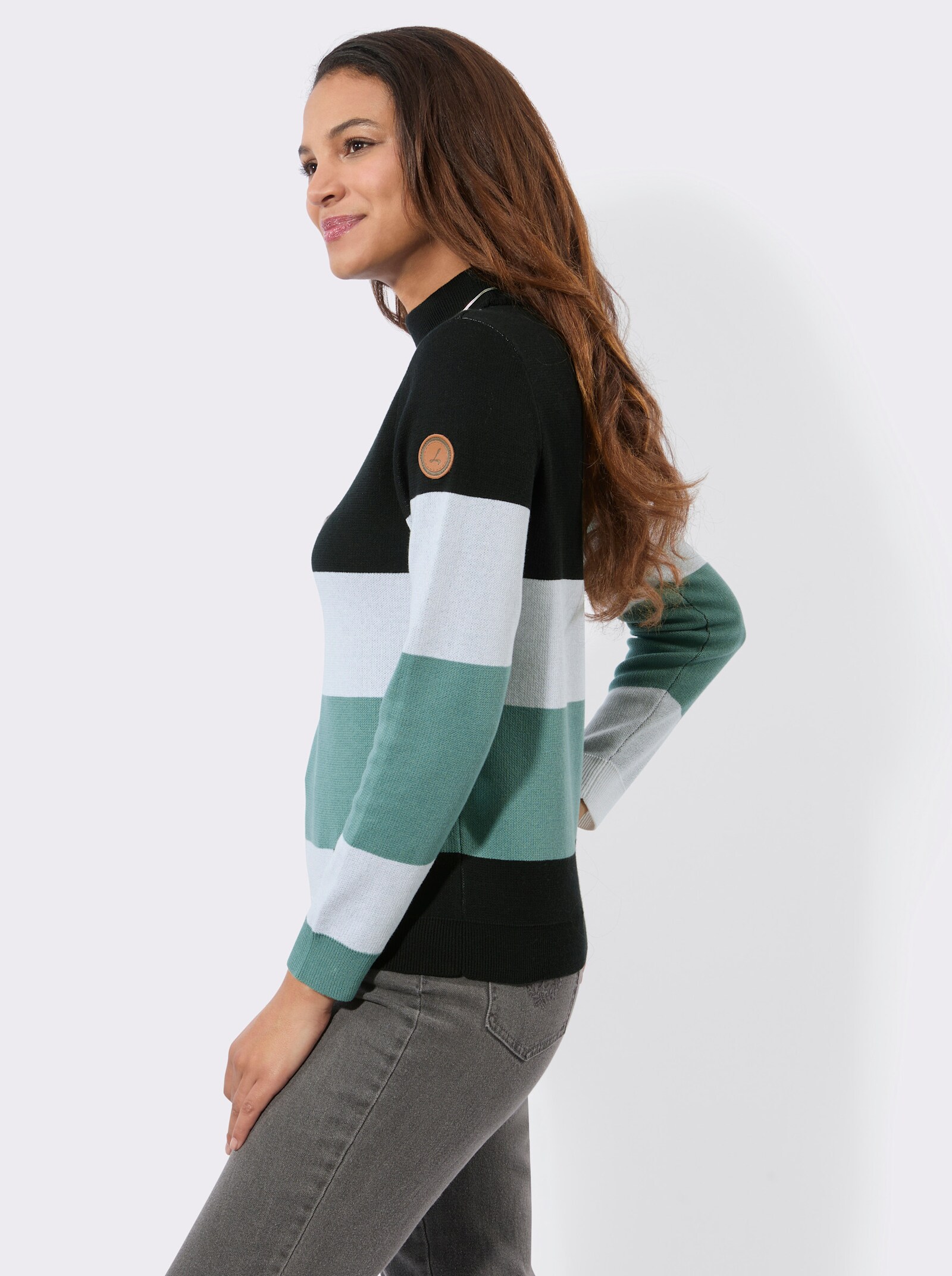 Langarm-Pullover mit Stehkragen - jade-schwarz-gemustert