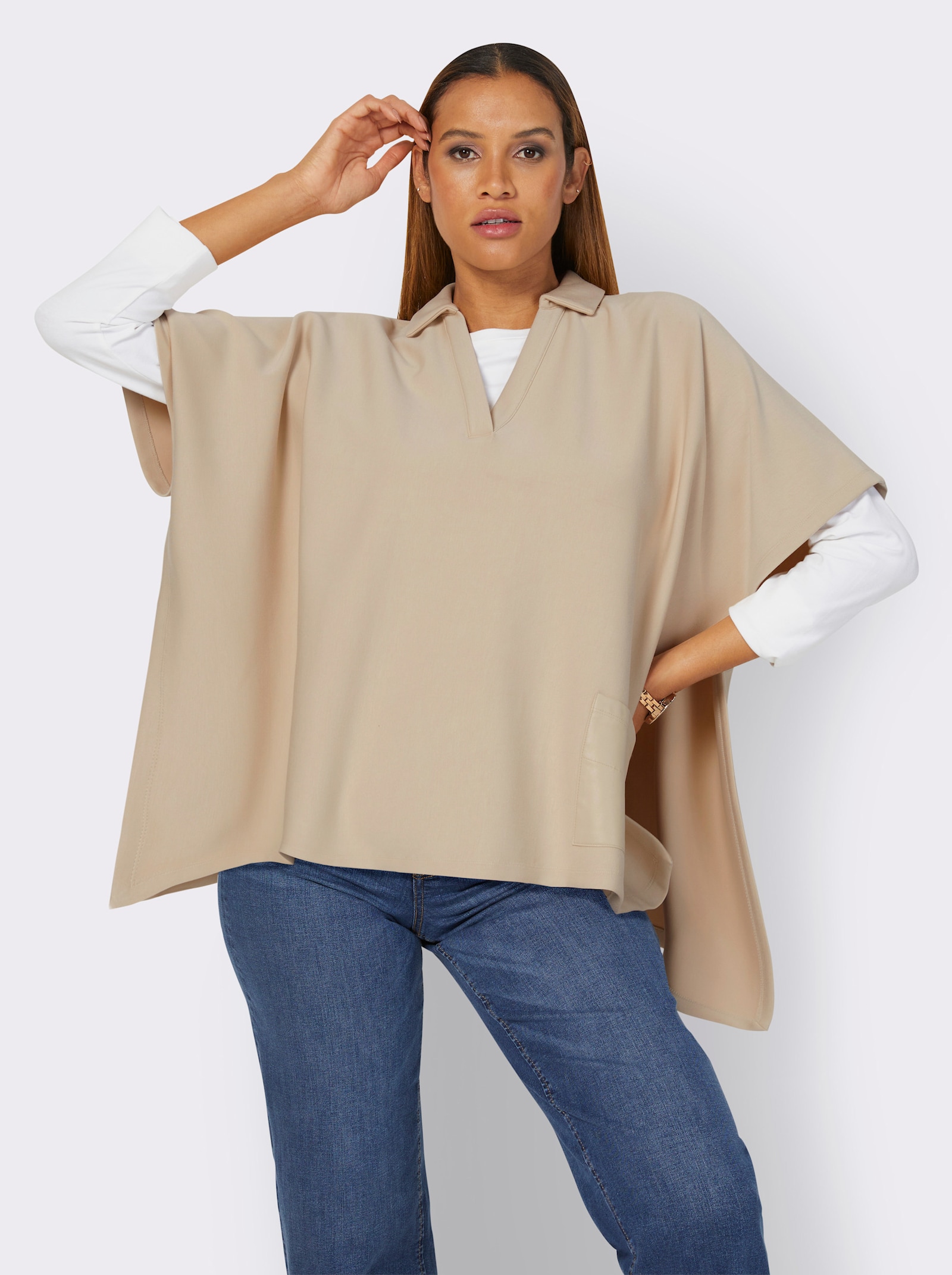 T-shirt au style 2 en 1 avec poncho - sable