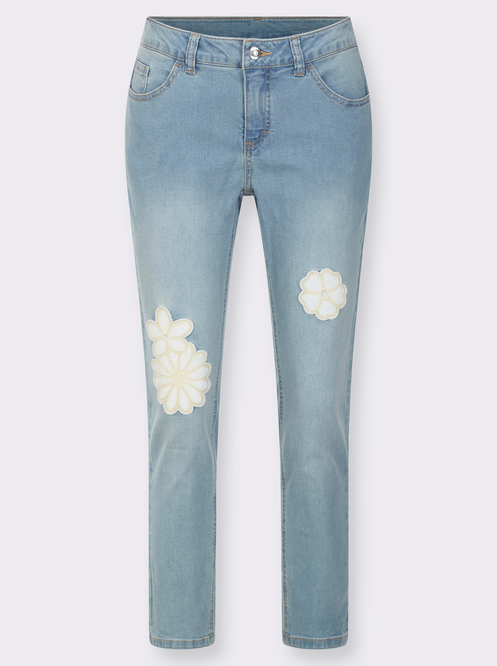 7/8-Jeans mit Blumen-Motiv vorne - blue-bleached