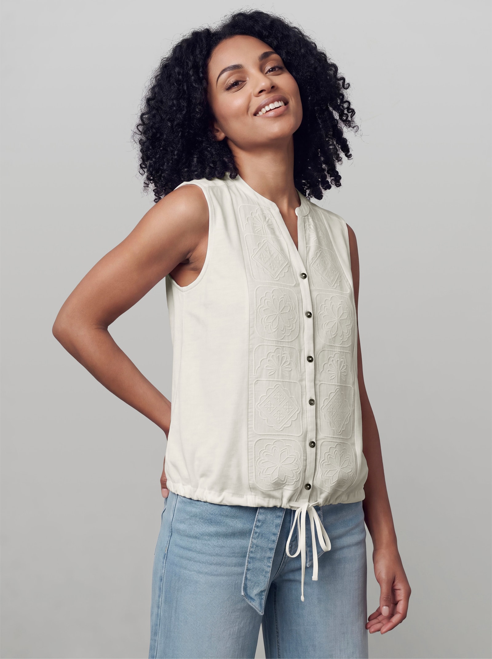 heine Blusenshirt mit Spitzeneinsatz - ecru