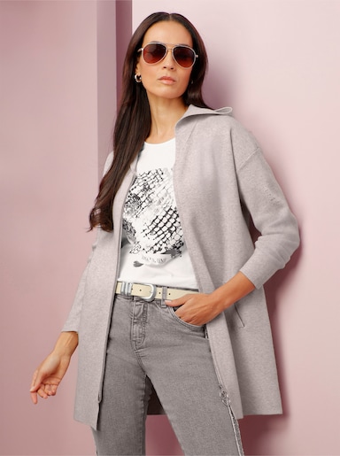 heine Longstrickjacke mit Kapuze - hellgrau-meliert