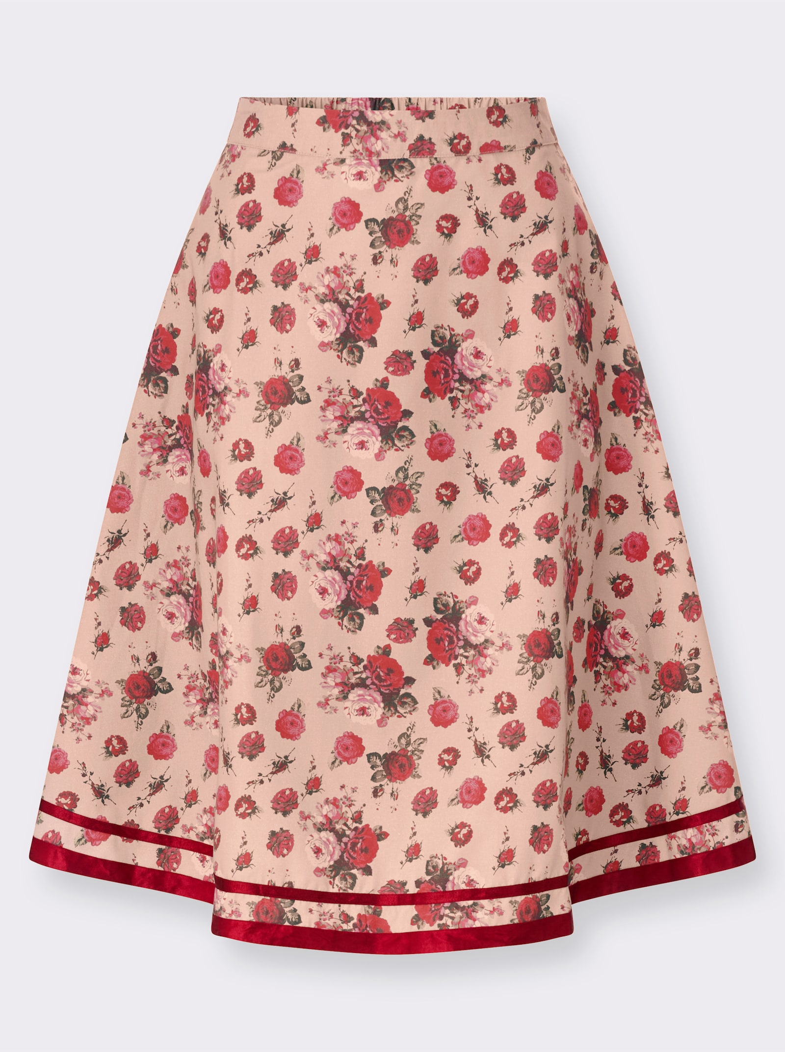 Trachtenrock in A-Form - beige-kirsche-bedruckt