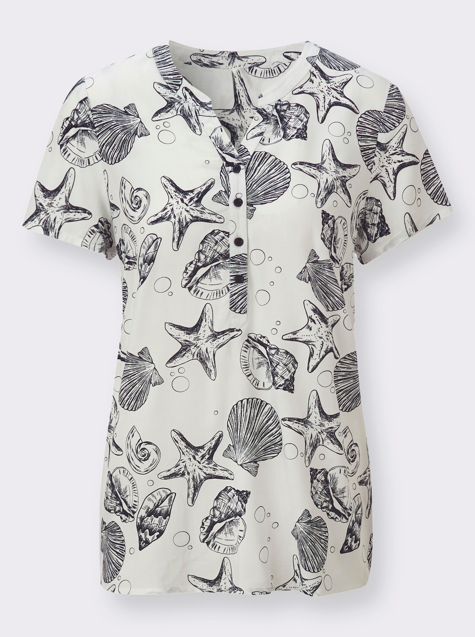 Druckbluse aus reiner Viskose - weiß-marine-bedruckt