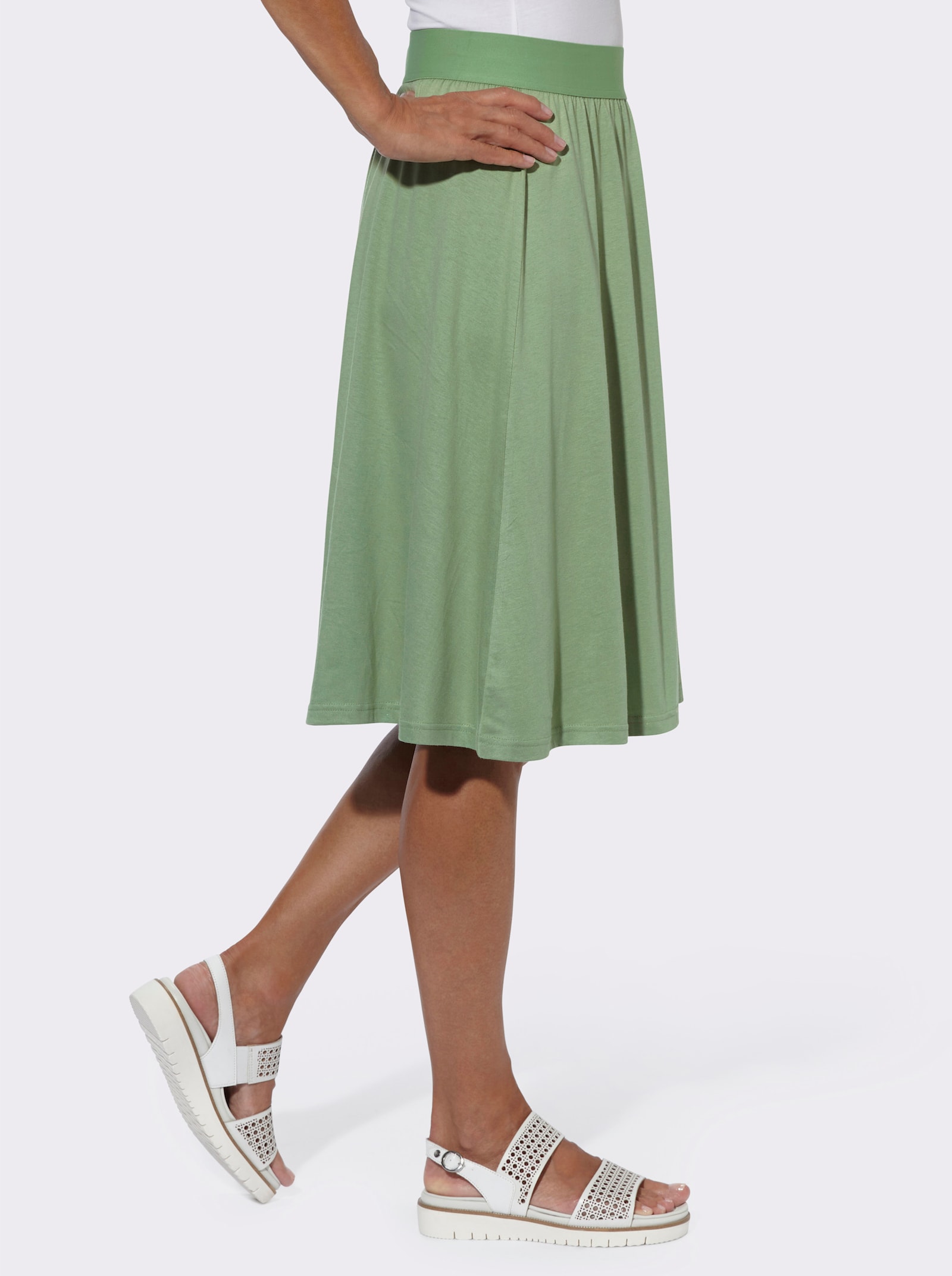 Jerseyrok in set van 2 - eucalyptus + eucalyptus/wit bedrukt