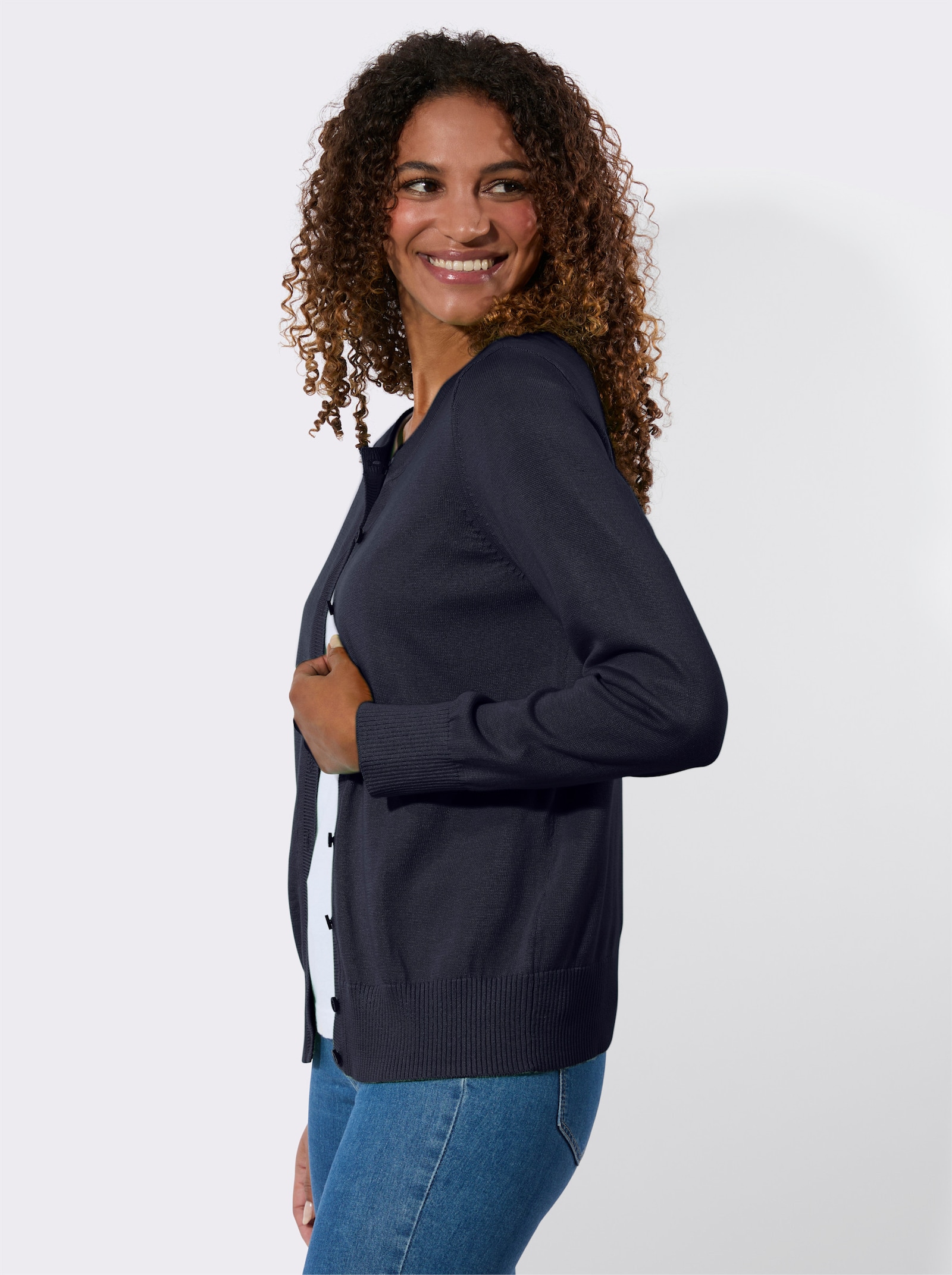 Kardigán s rebrovanými zakončeniami - námornícka modrá