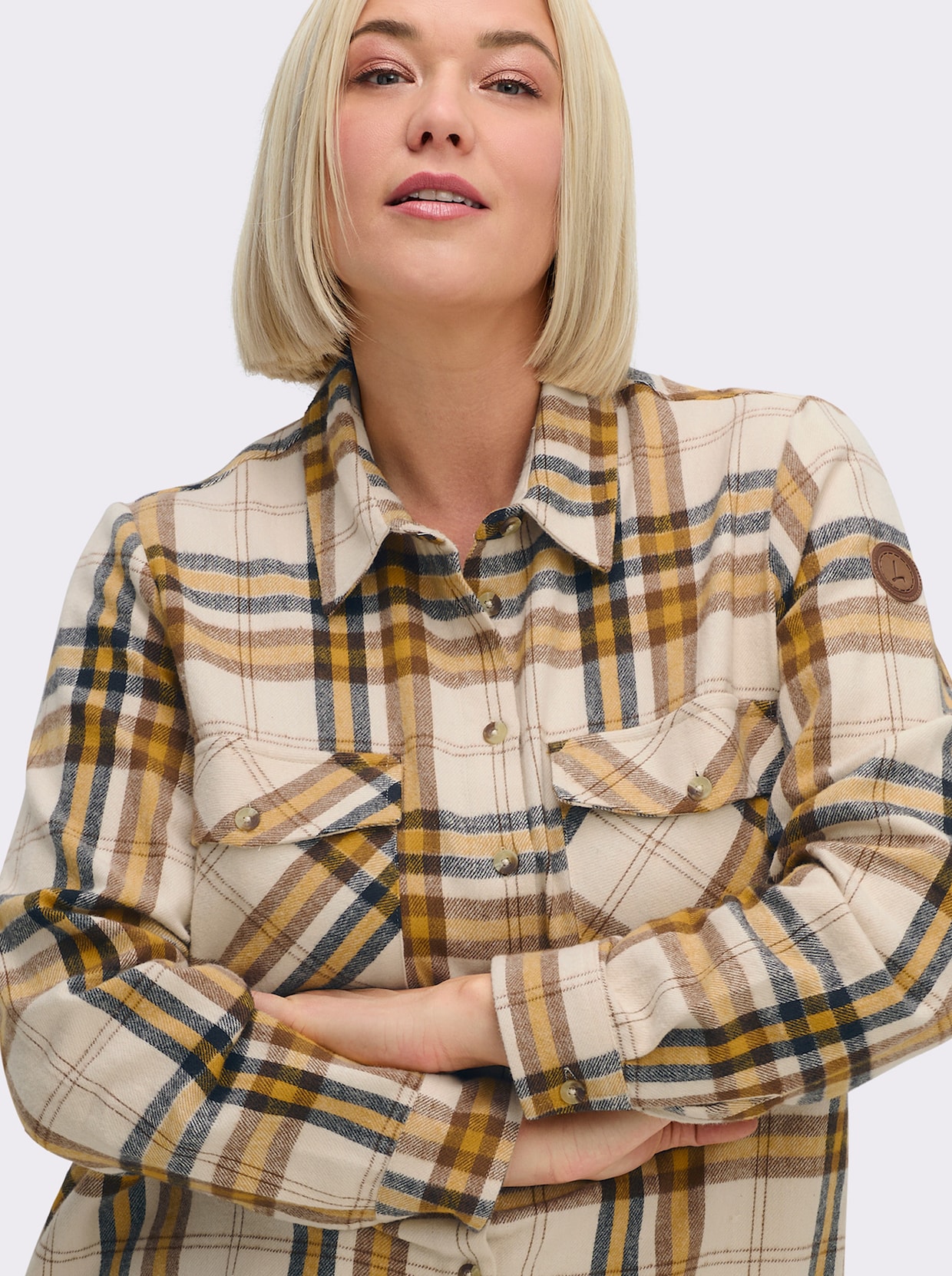 Flanellbluse mit mehrfarbigem Webkaro - ocker-elfenbein-kariert