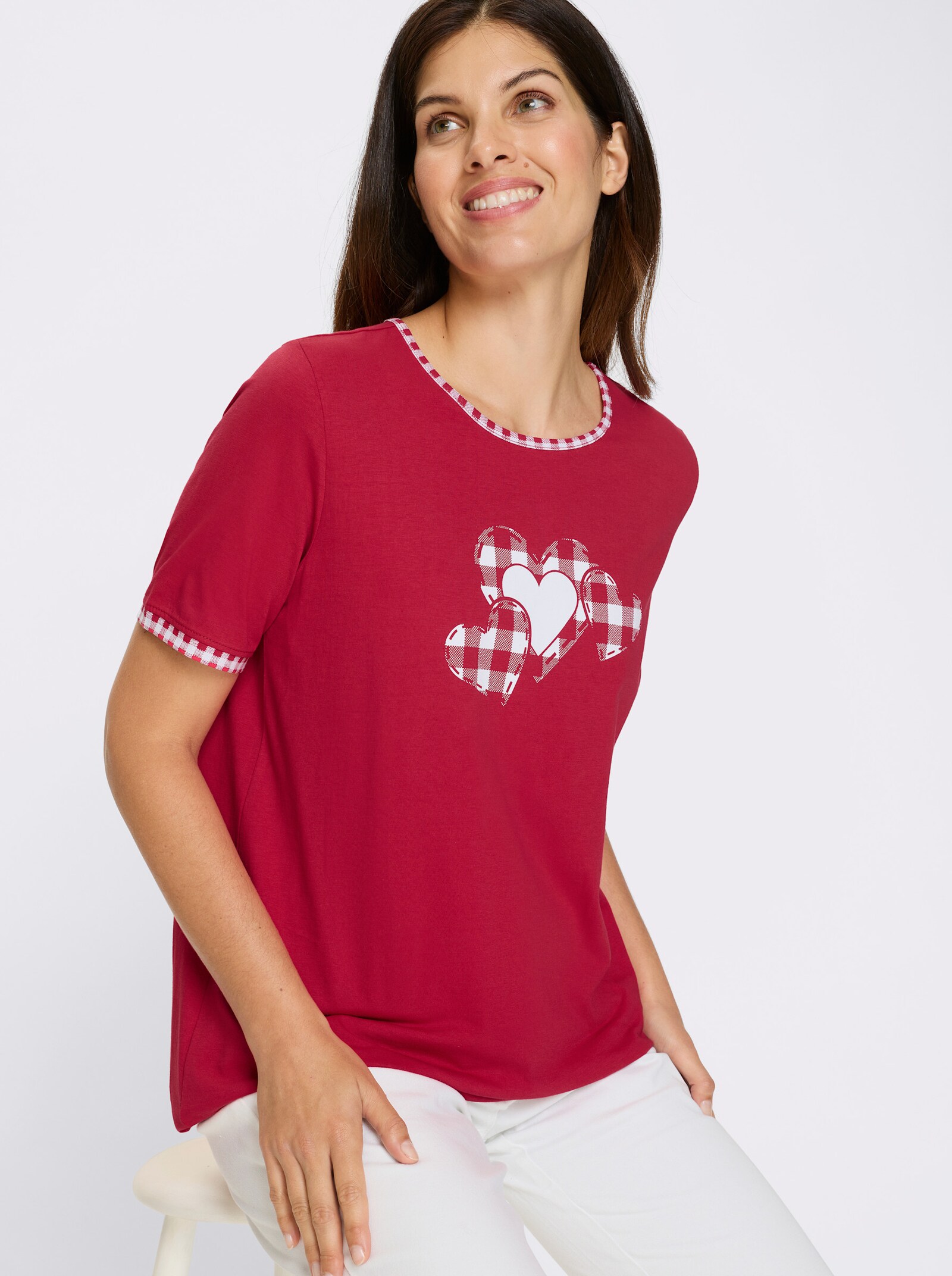 Longshirt mit Herzchen-Motiv - rot-weiss