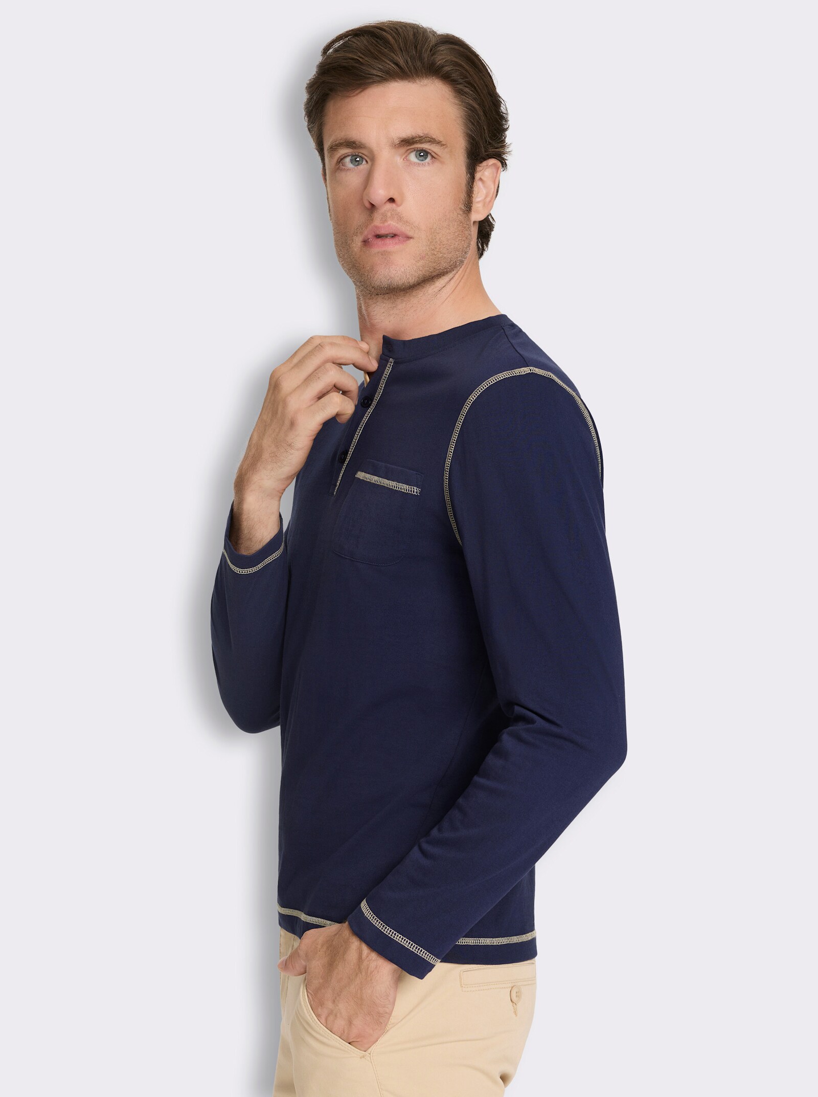Langarmshirt mit Flatlock-Nähten - marine