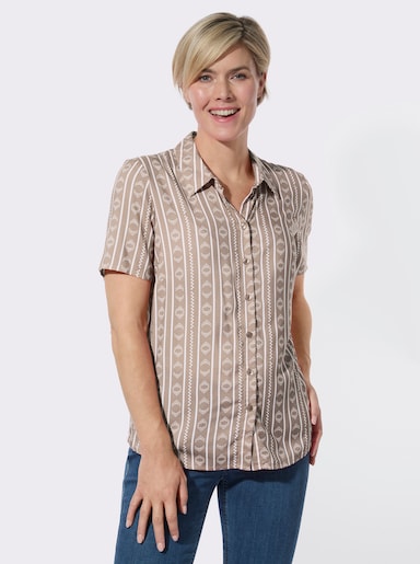 Gestreifte Bluse aus reiner Viskose - beige-ecru-gestreift
