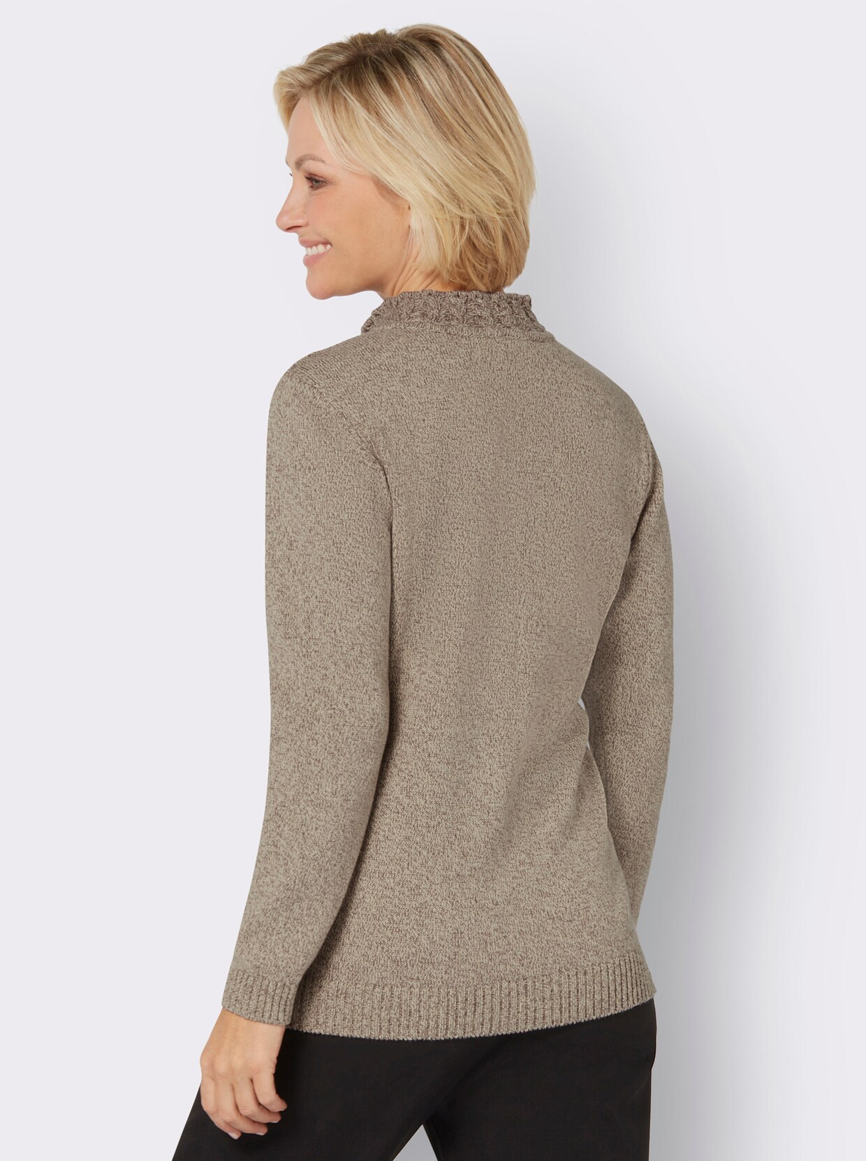 Pullover met opstaande kraag - zand/donkertaupe gemêleerd