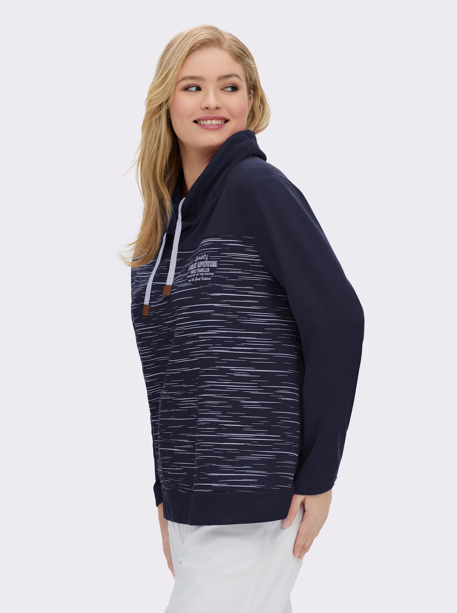 Sweatshirt aus innen angerautem Baumwoll-Mix - marine-bedruckt