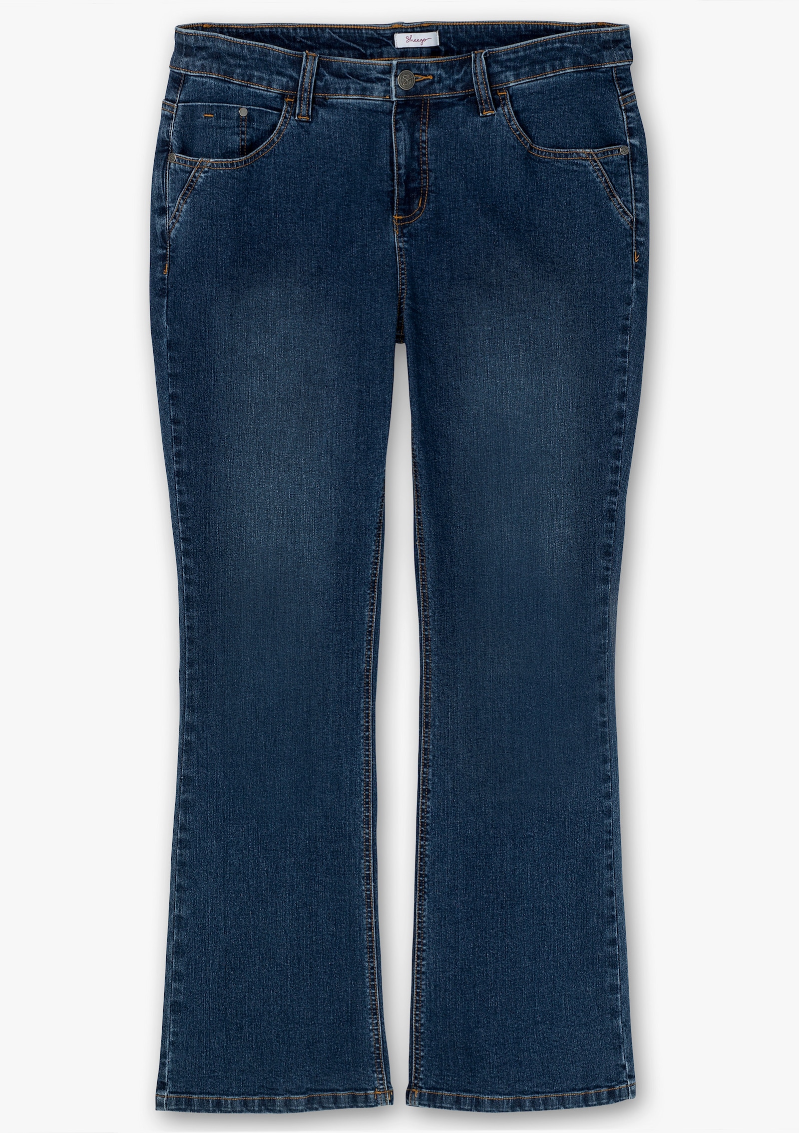 sheego Bootcut jeans met smalle pijpen en comfortabele taille - dark blue denim