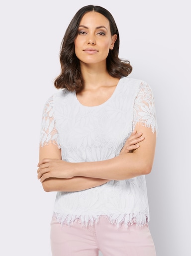 Spitzenshirt mit transparenten Ärmeln - ecru