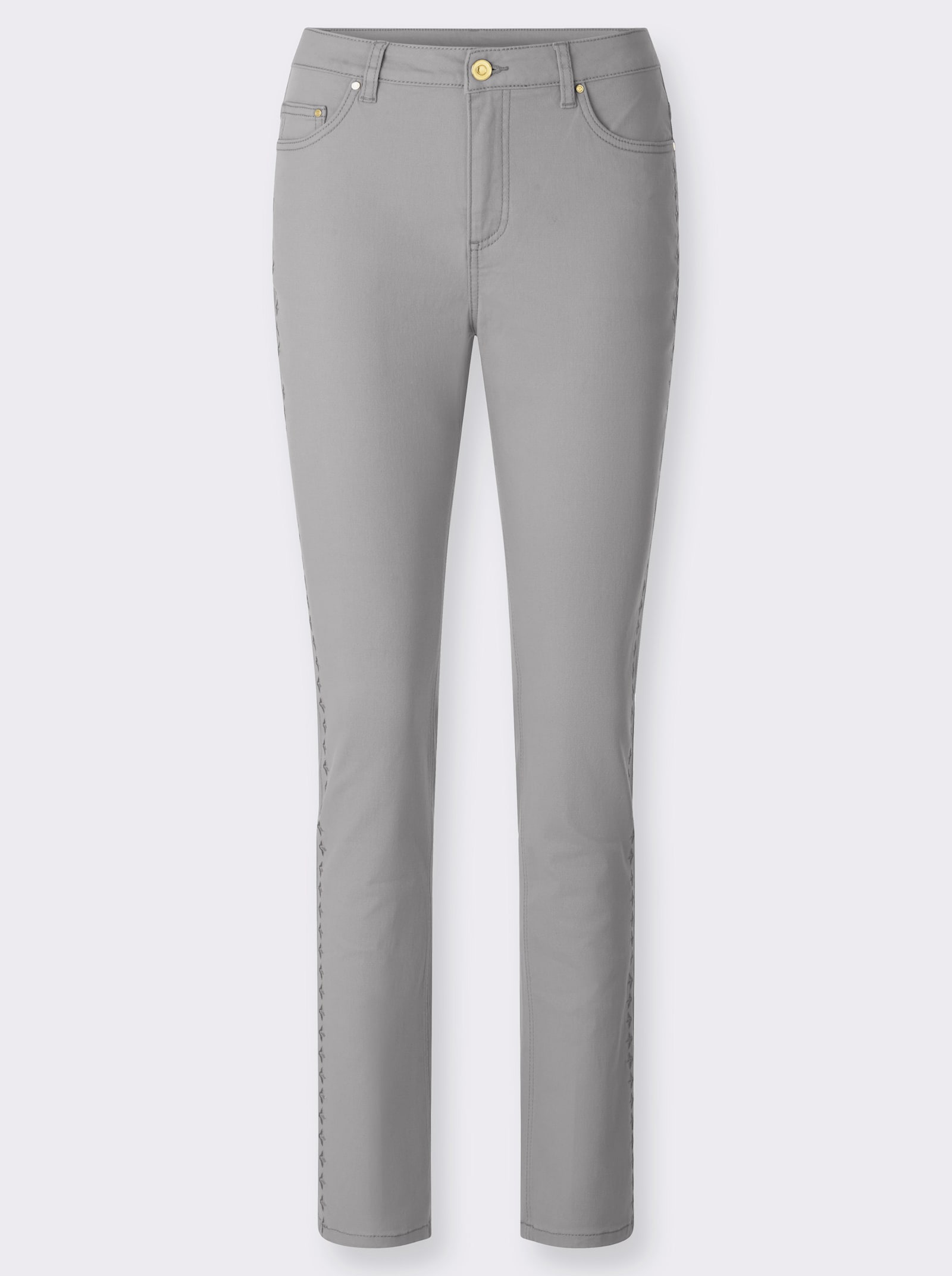 Jeans mit Stickerei an den Seitennähten - steingrau