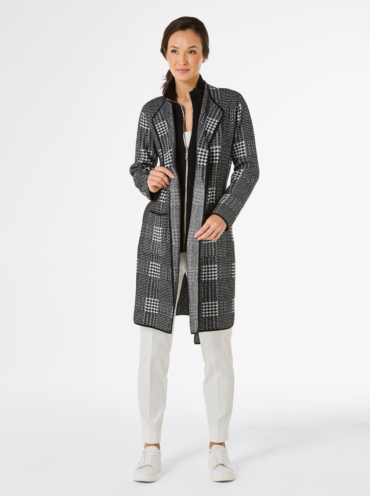 CREATION L PREMIUM Jacquardstrickjacke - schwarz-ecru-gemustert