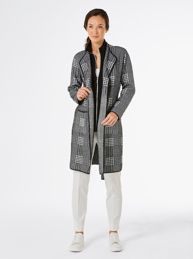 CREATION L PREMIUM Jacquardstrickjacke in 2-in-1-Style - schwarz-ecru-gemustert