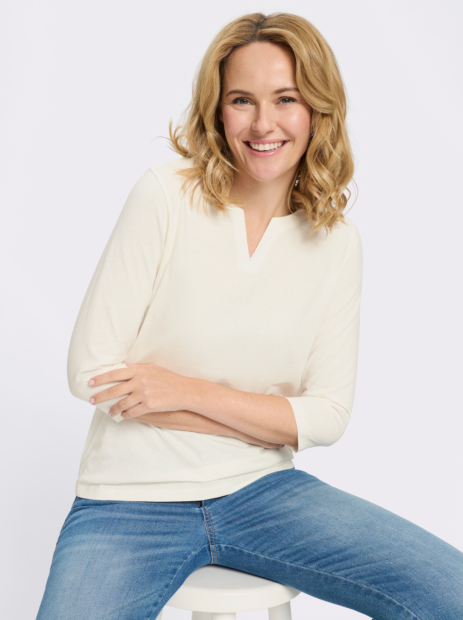 3/4-Arm-Shirt aus reiner Baumwolle - ecru